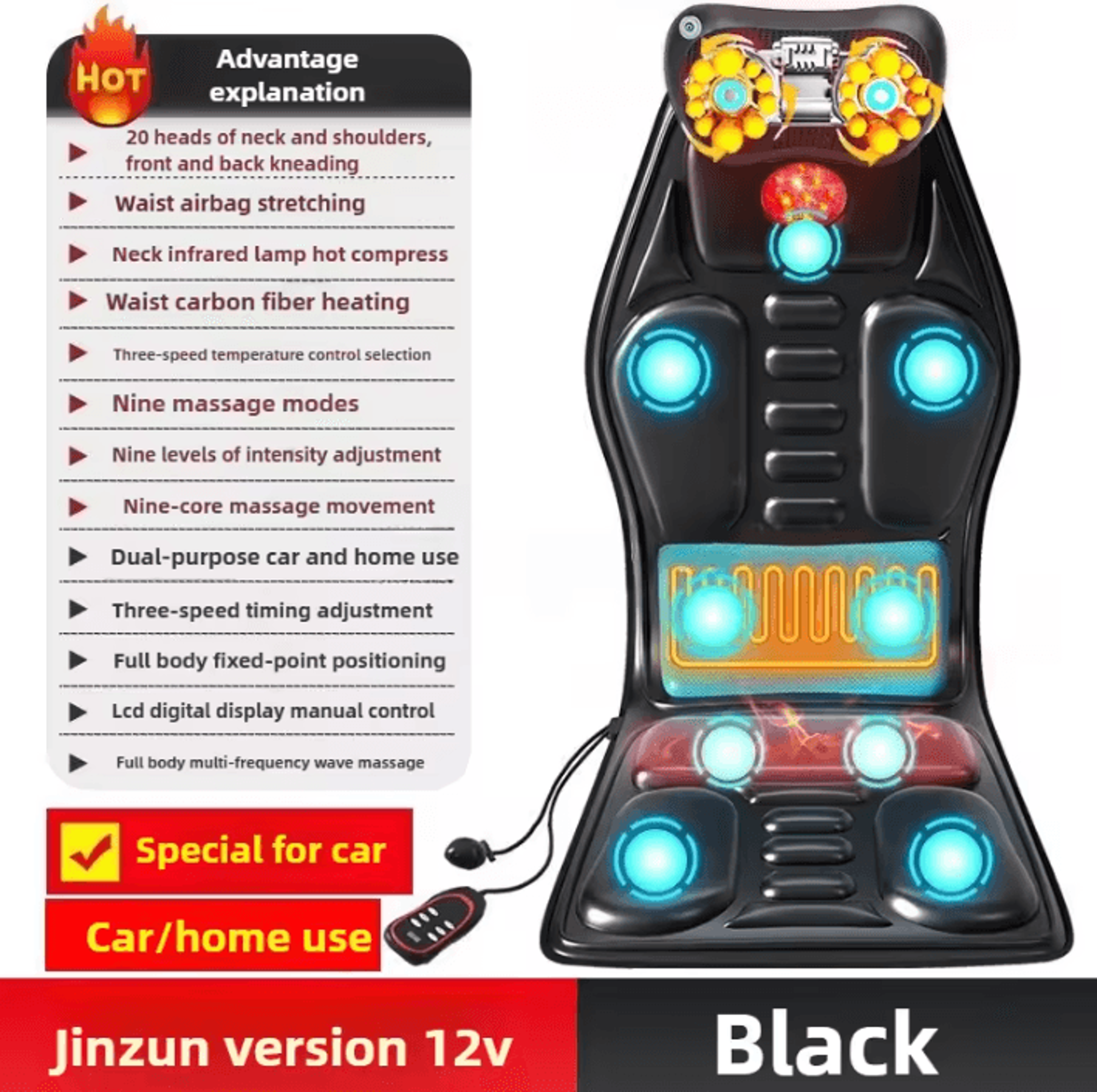 Massage Seat Cushion With Heat And Adjustable Lumbar Airbag For Home And Office 7