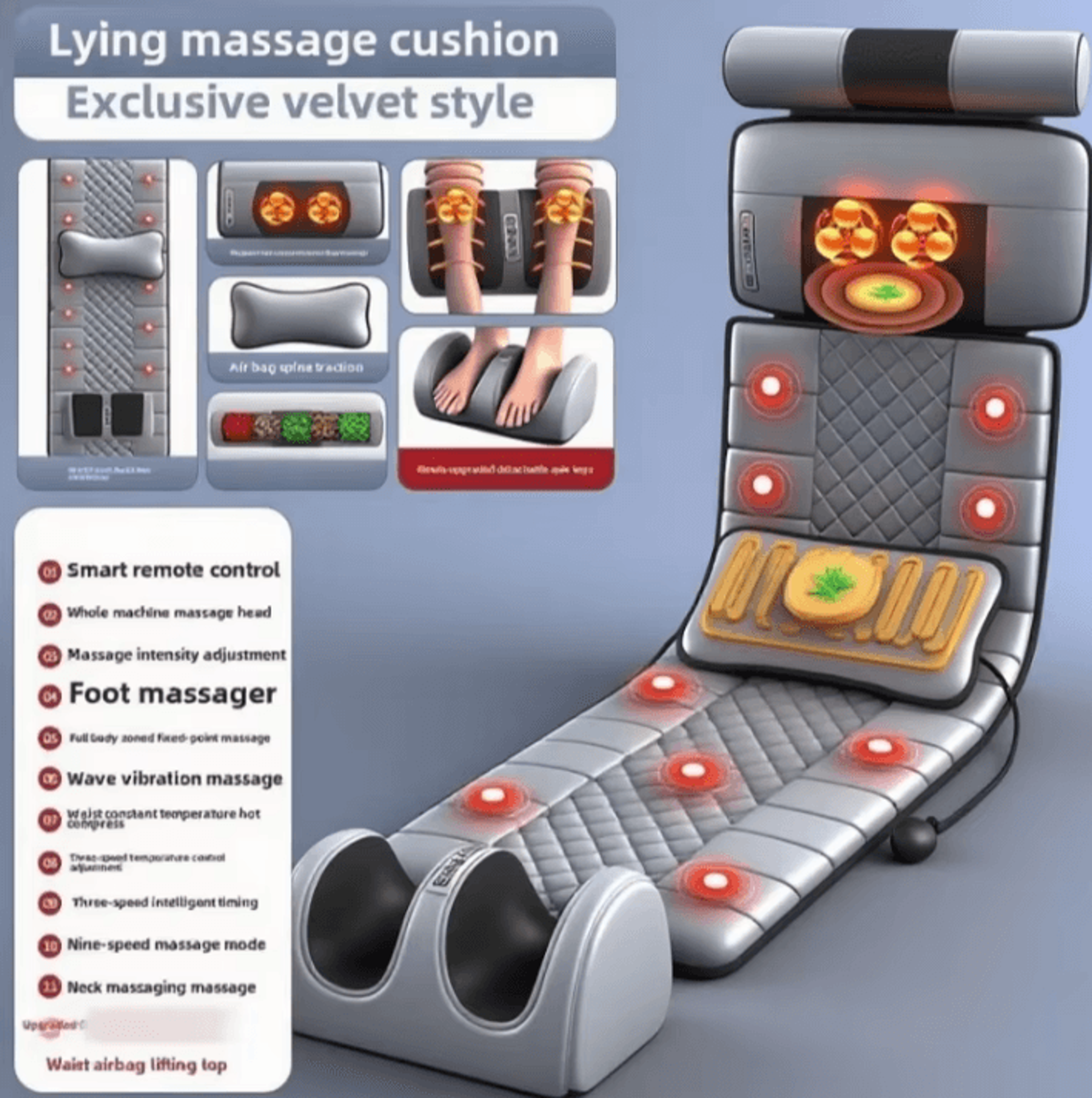 Full Body Massage Pad With 10 Zone Vibration Kneading Pillow Heat And Foot Calf Massage 0