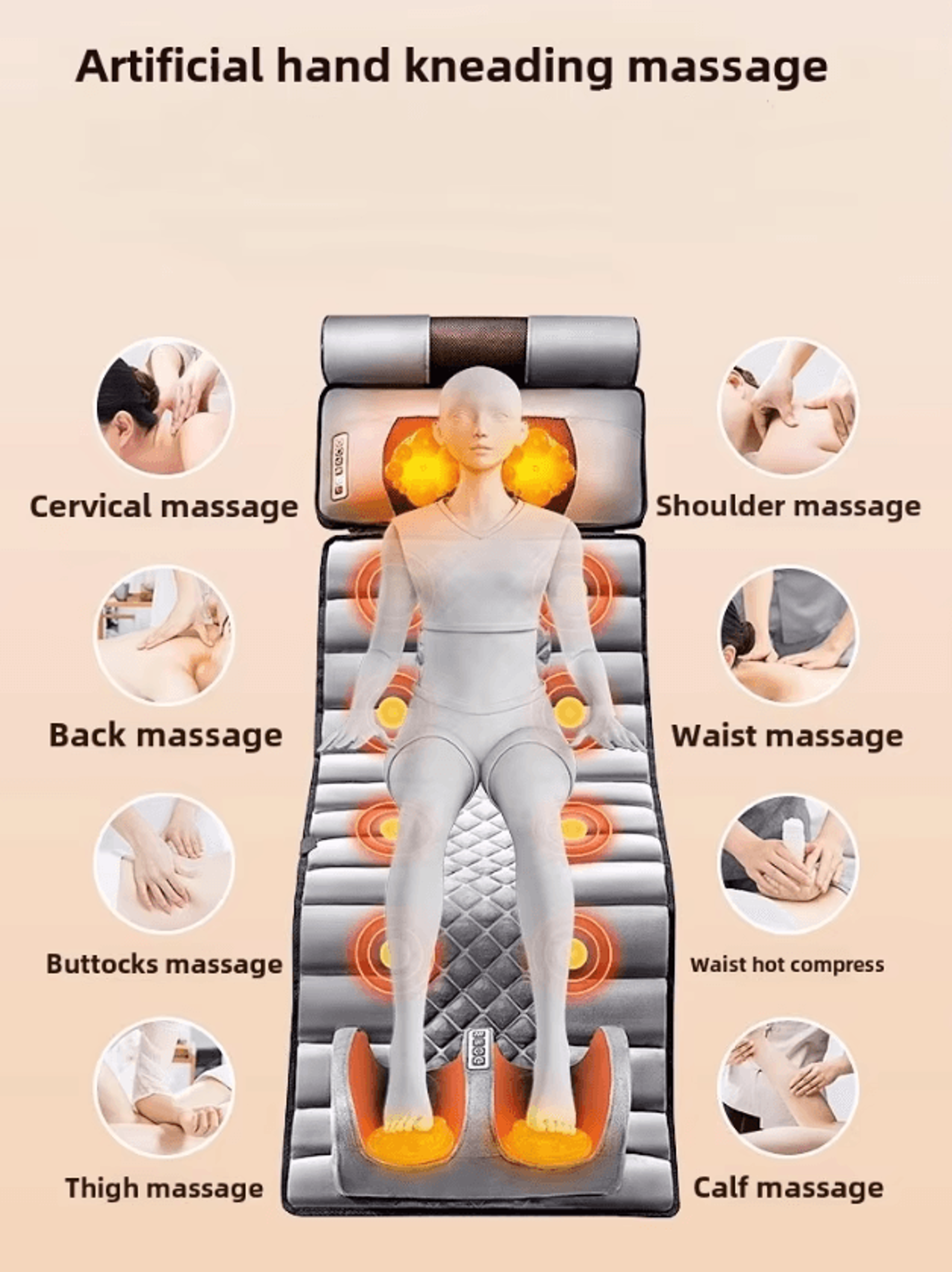 Full Body Massage Pad With 10 Zone Vibration Kneading Pillow Heat And Foot Calf Massage 3