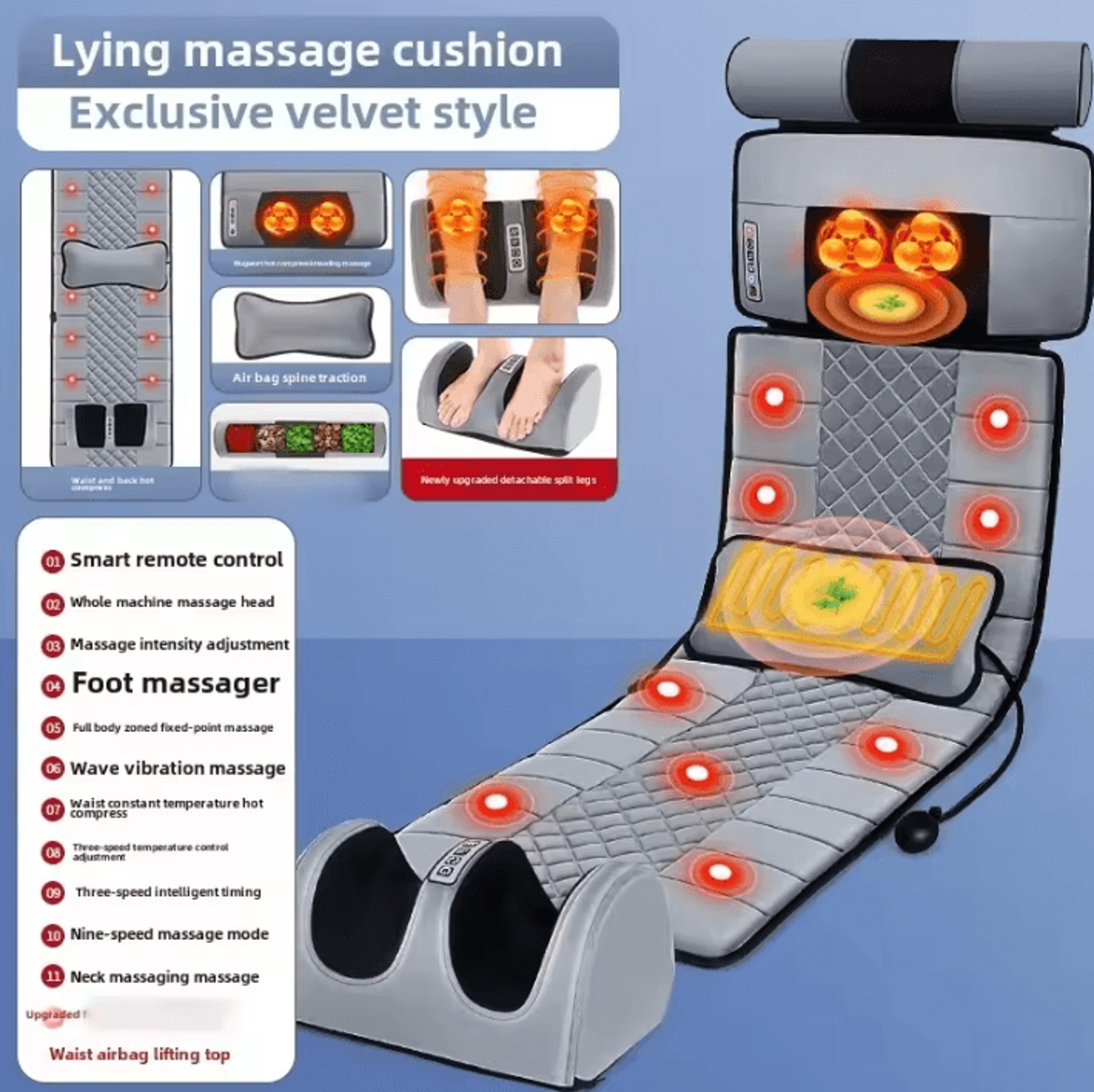 Full Body Massage Pad With 10 Zone Vibration Kneading Pillow Heat And Foot Calf Massage 6