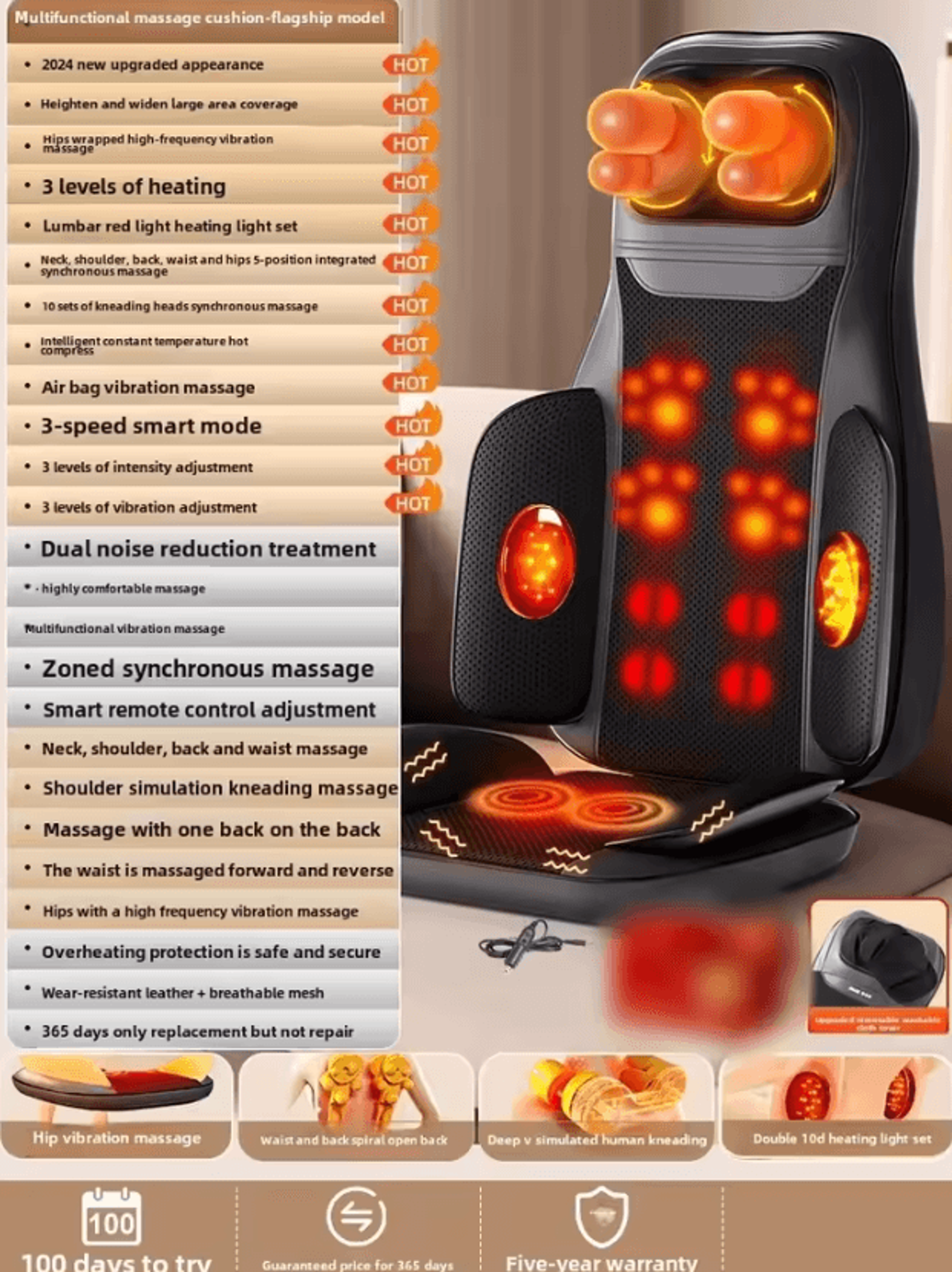 Massage Seat Cushion With Heat Full Body Vibration And Kneading Back Massager 5
