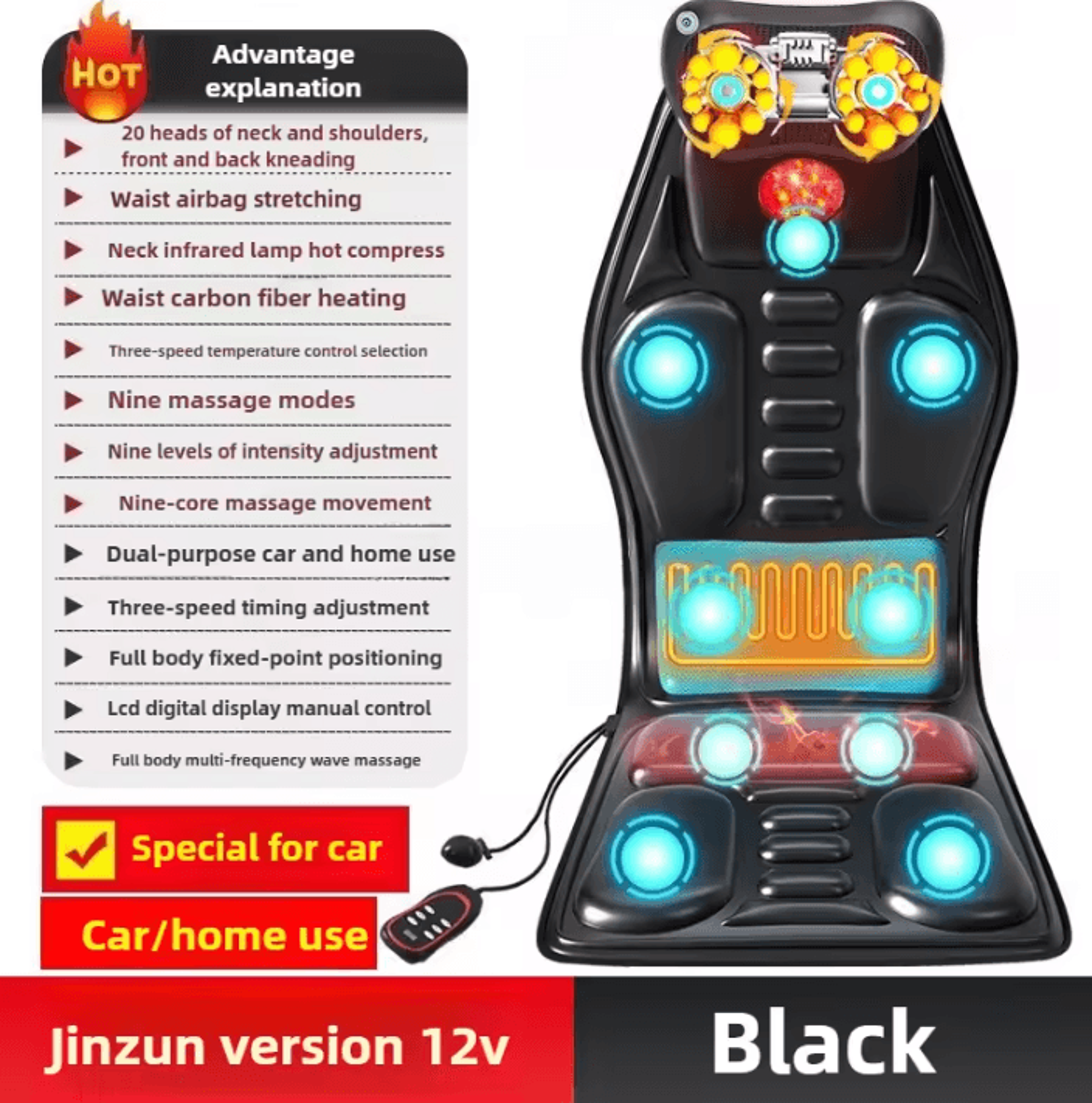 Car Massage Seat Cushion With Heat Vibration And Lumbar Airbag Support 6