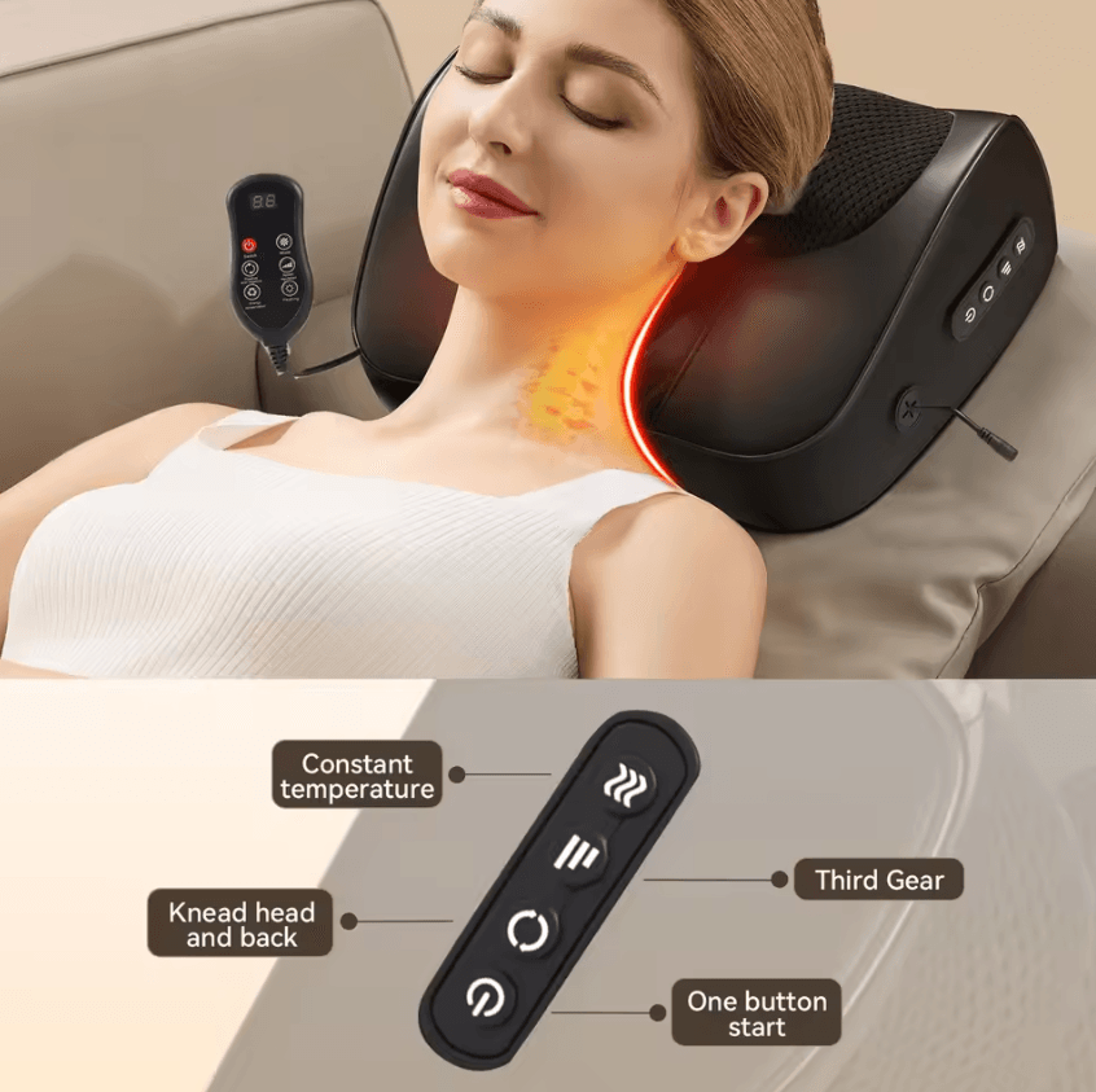 Factory Neck Massage Pillow With Heat  Shiatsu Cervical Massager For Neck Shoulders Back  Waist Rel 1