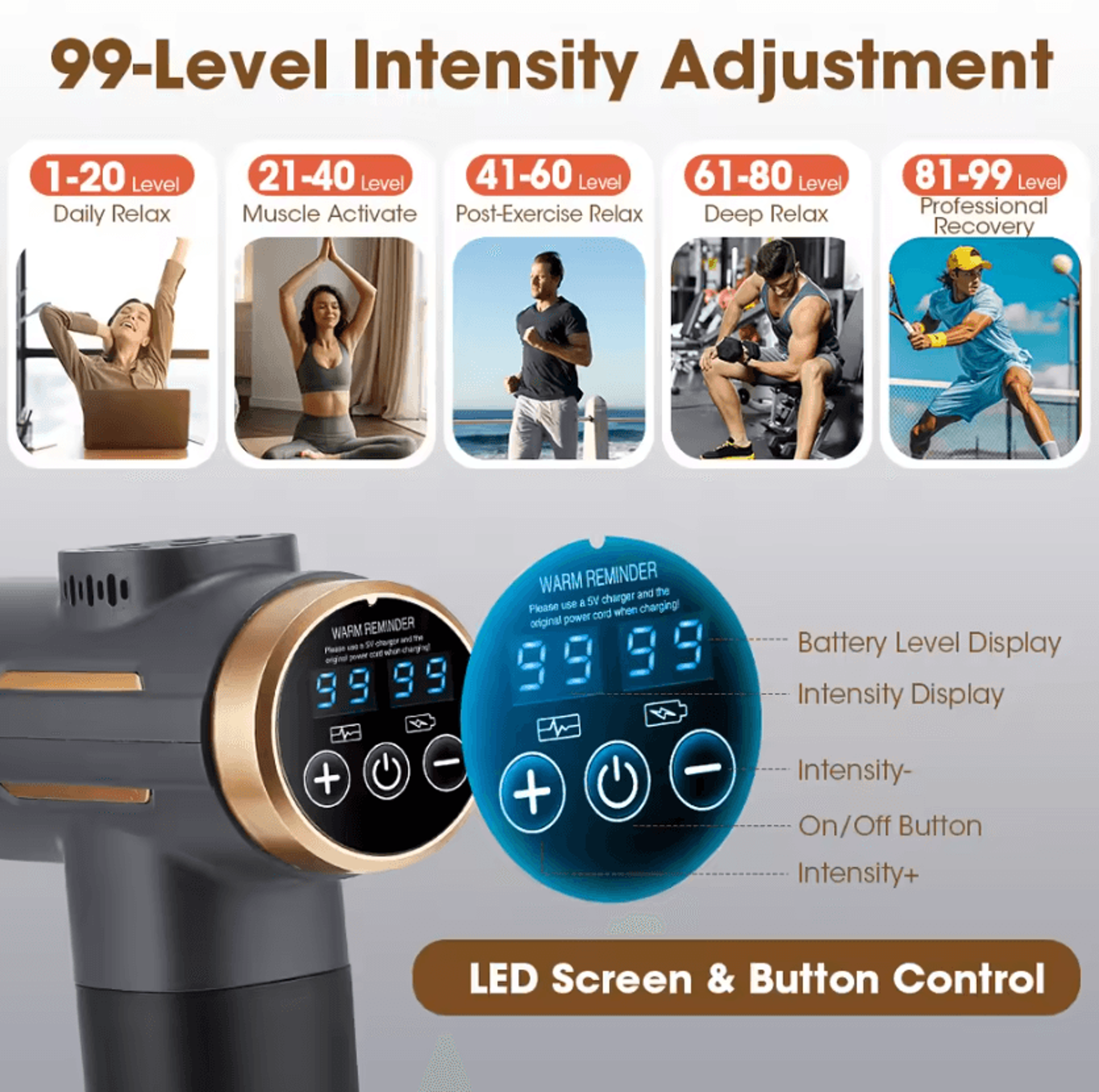 99Level Deep Tissue Massage Gun With LCD Display  Cordless Percussion Massage Gun With 11 Massage H 1