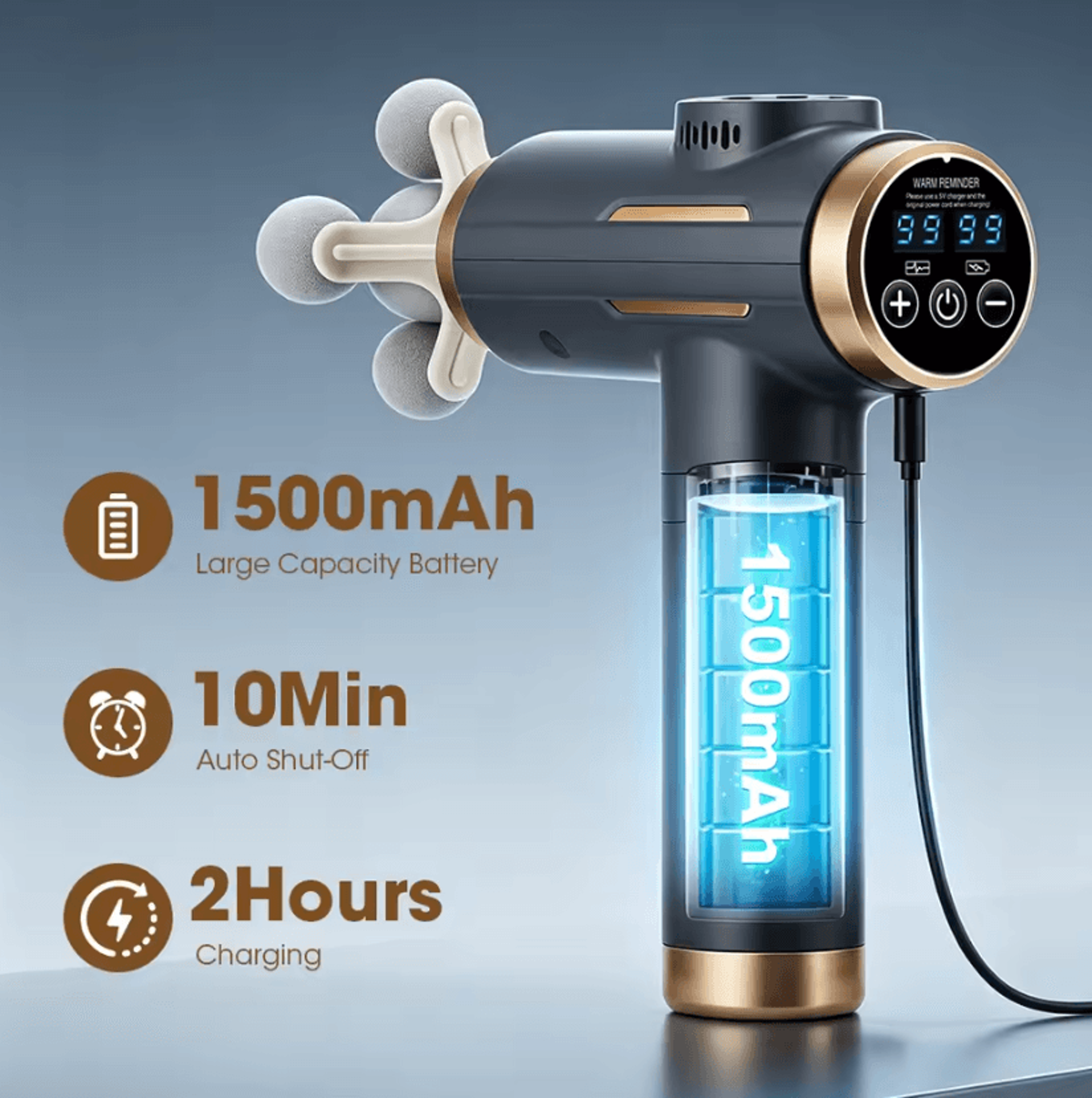 99Level Deep Tissue Massage Gun With LCD Display  Cordless Percussion Massage Gun With 11 Massage H 2