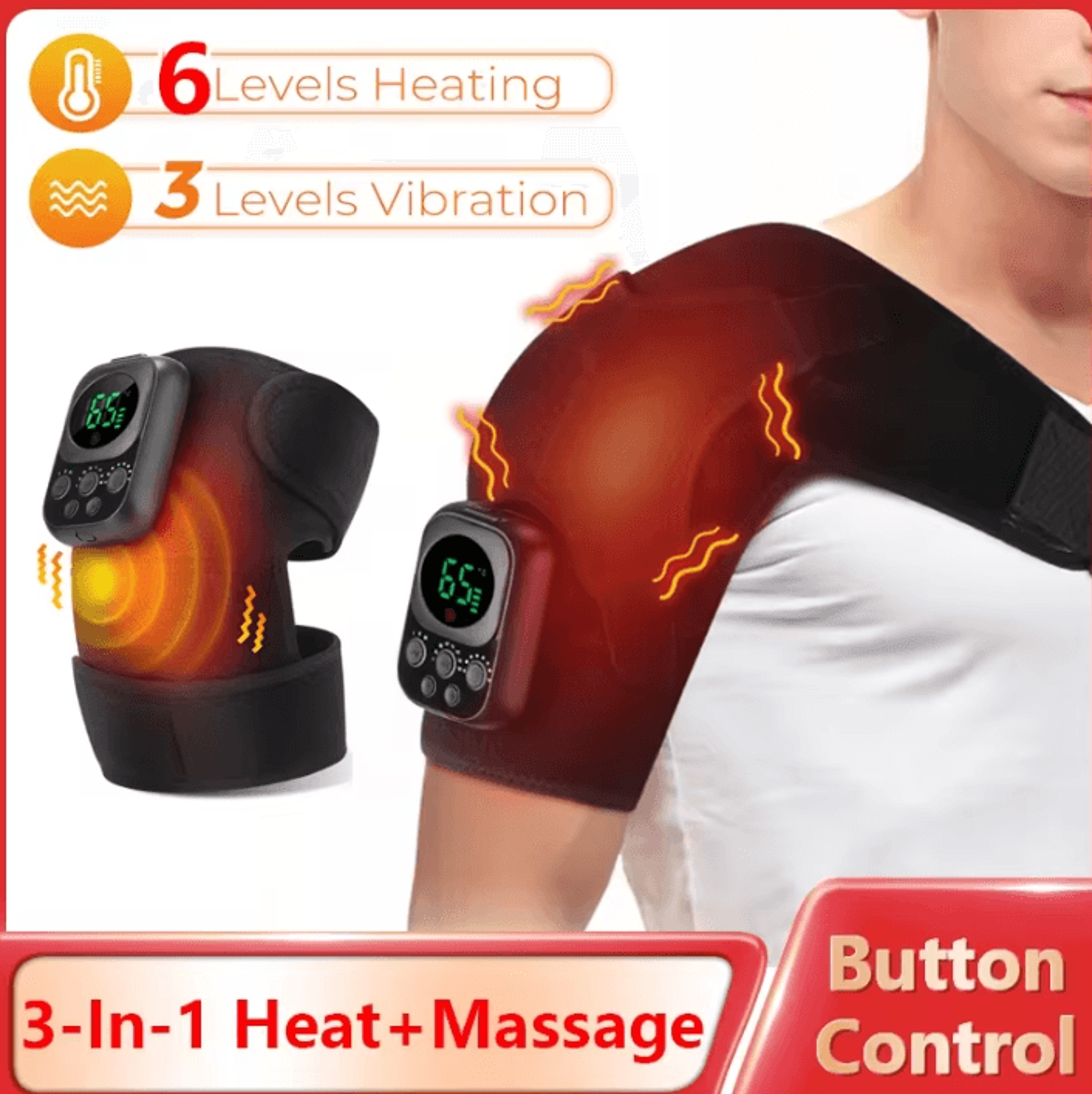 3-in-1 heated knee massager – electric heating massage wrap for knees, shoulders & elbows with vibration