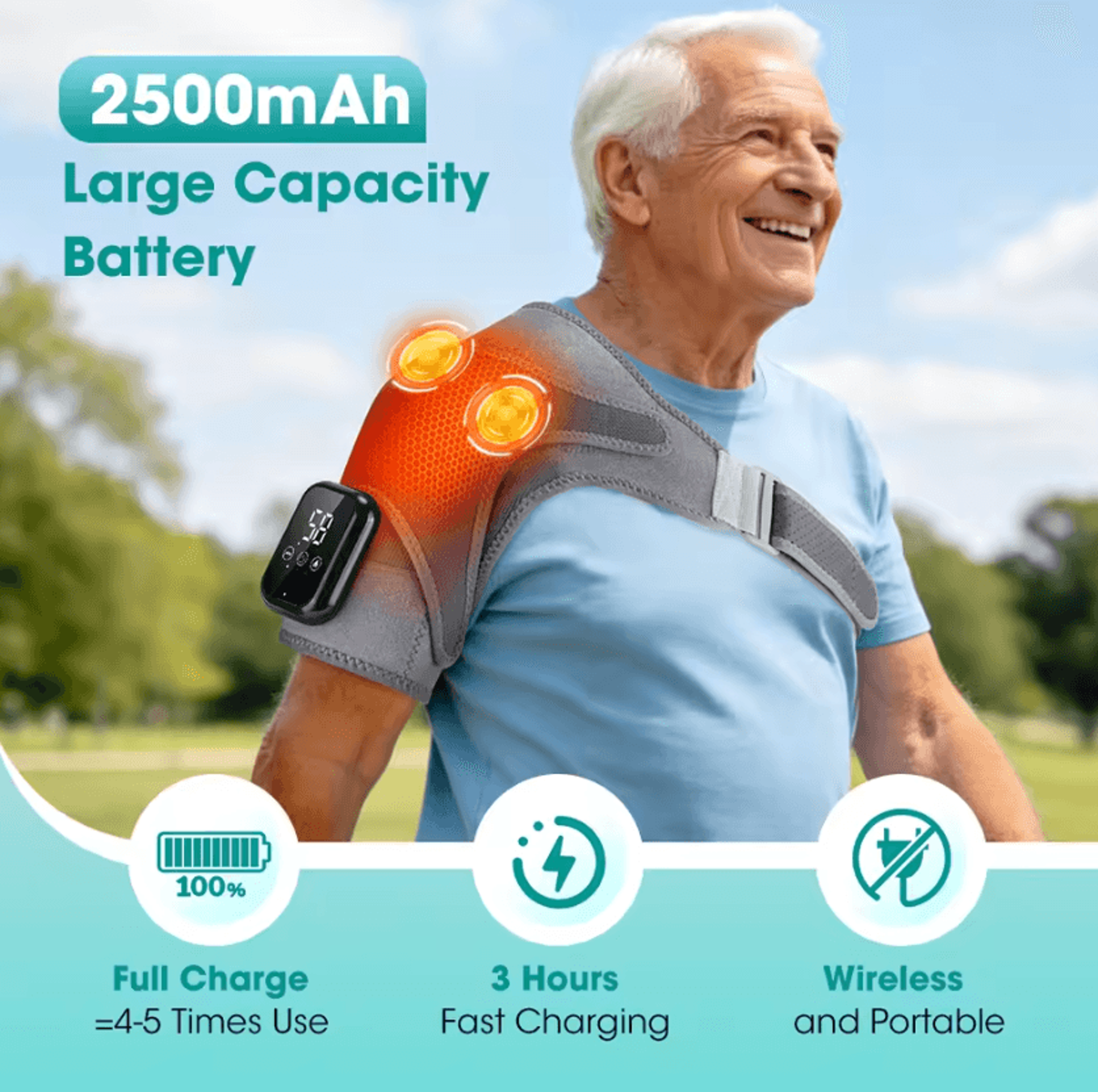 3in1 Cordless Heating Pad Set  Rechargeable Heated Shoulder Knee Wrist Wrap With 3 Heat  3 Vibratio 3