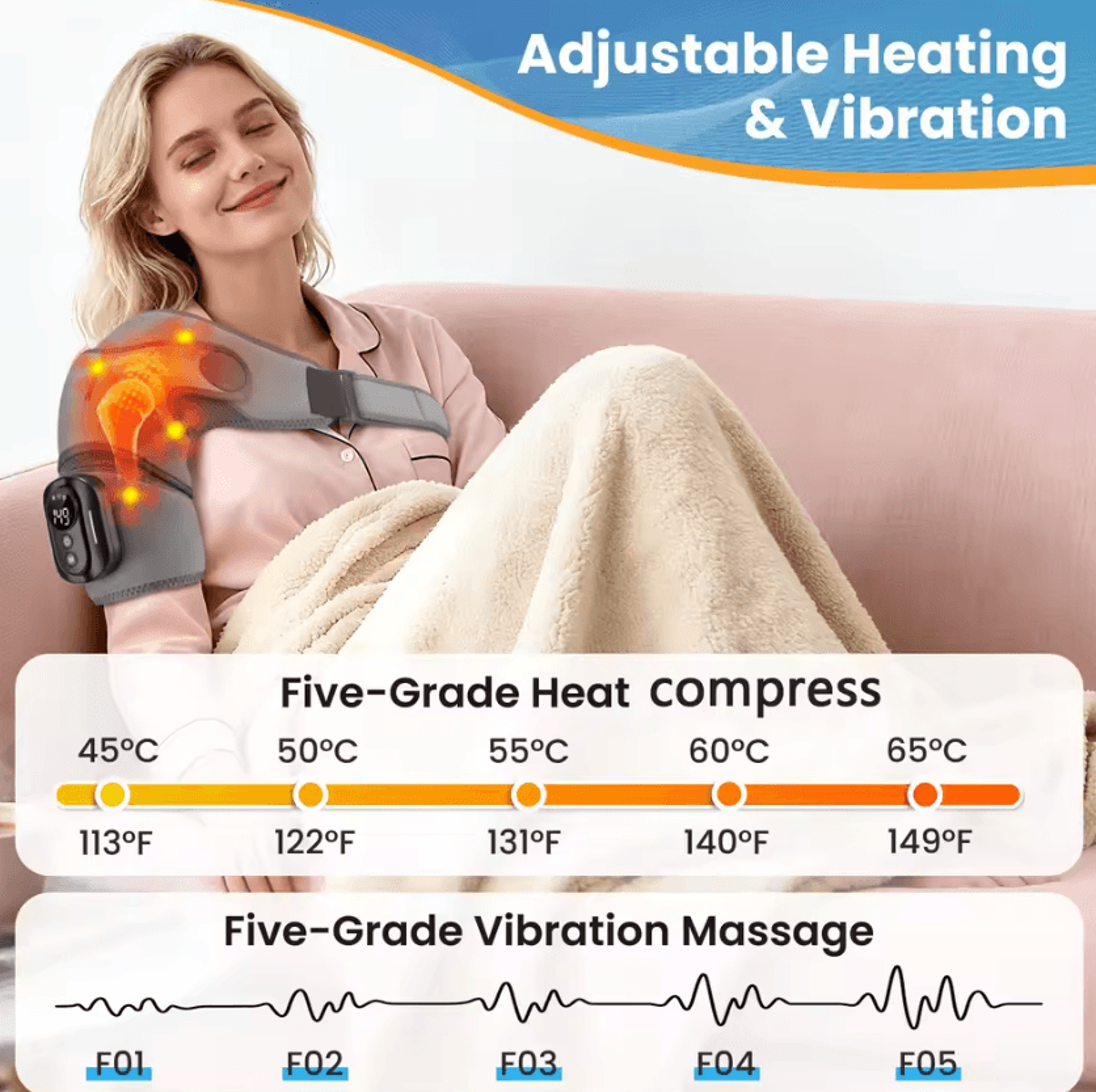 Cordless Heated Shoulder Wrap Massager  Rechargeable Shoulder Heating Pad With 5 Heat Levels  Vibra 4