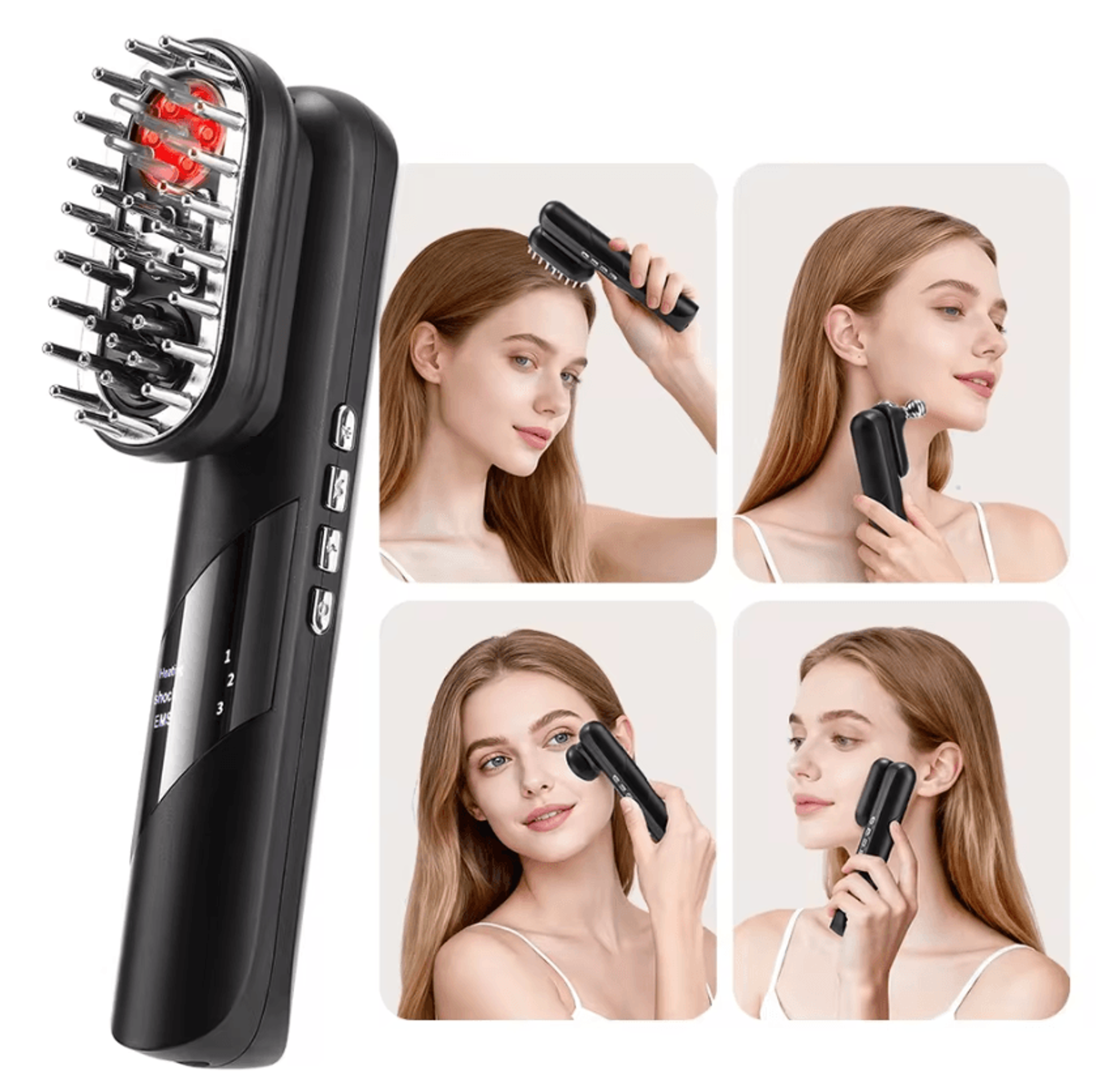 4-in-1 ems scalp massager comb – rechargeable red light hair care comb with electric massage for scalp, face & body