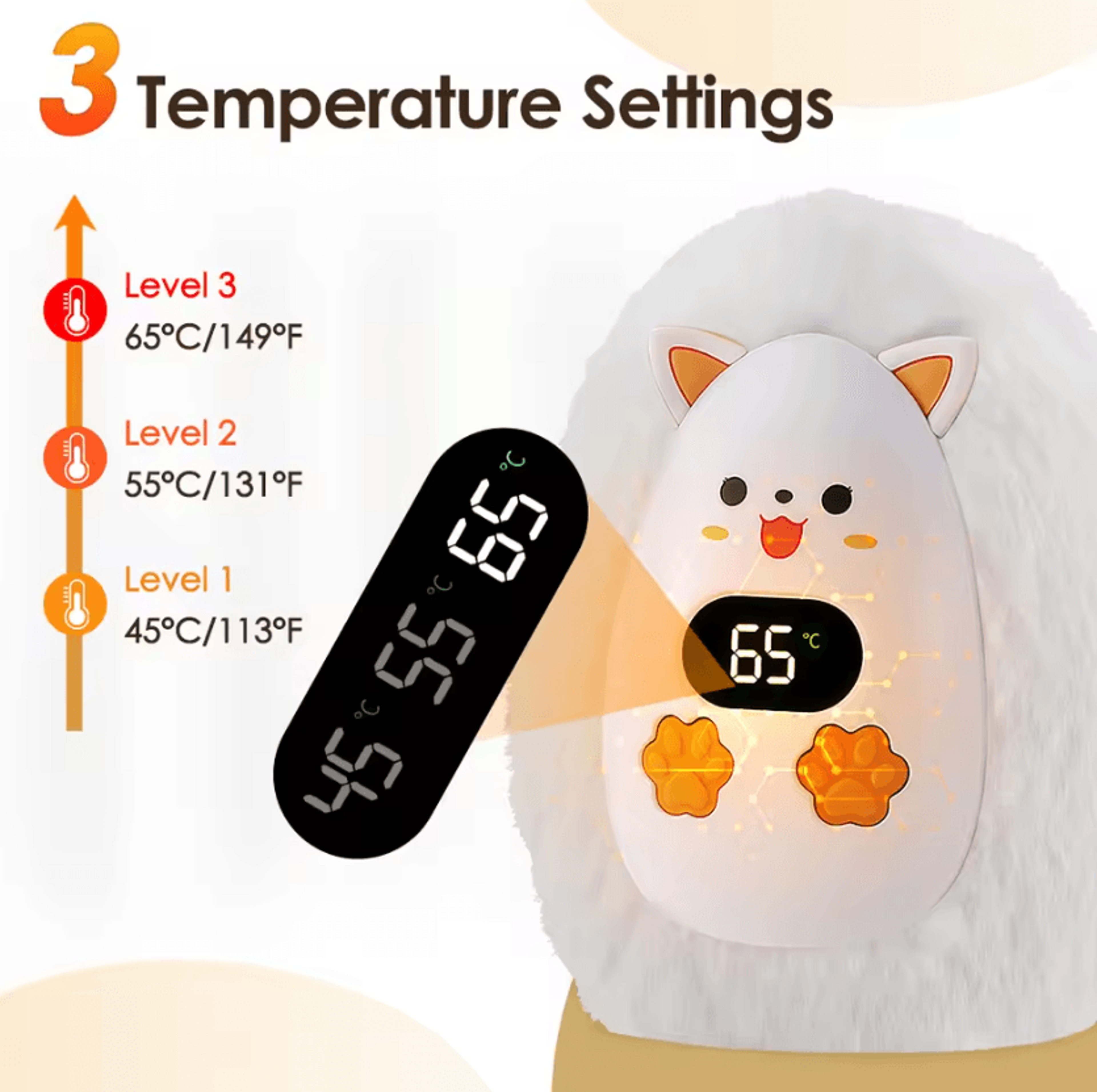Cute Fox Mini Portable Hand Warmer  Rechargeable Plush Hand Warmer With 3 Heat Levels For Winter Co 2