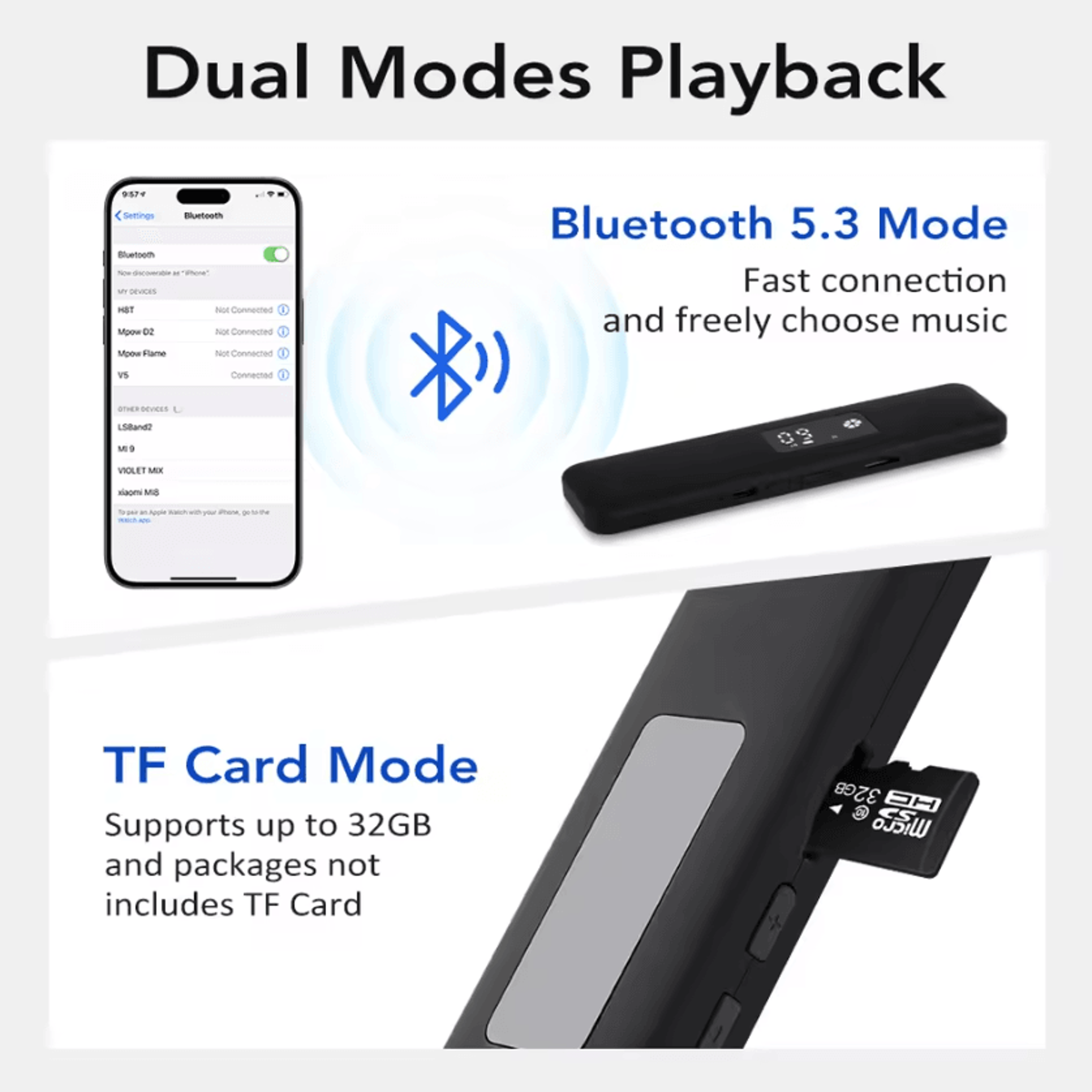Bone Conduction White Noise Bluetooth Speaker  Wireless Soundbar With LED Display TF Card MP3 Playe 4