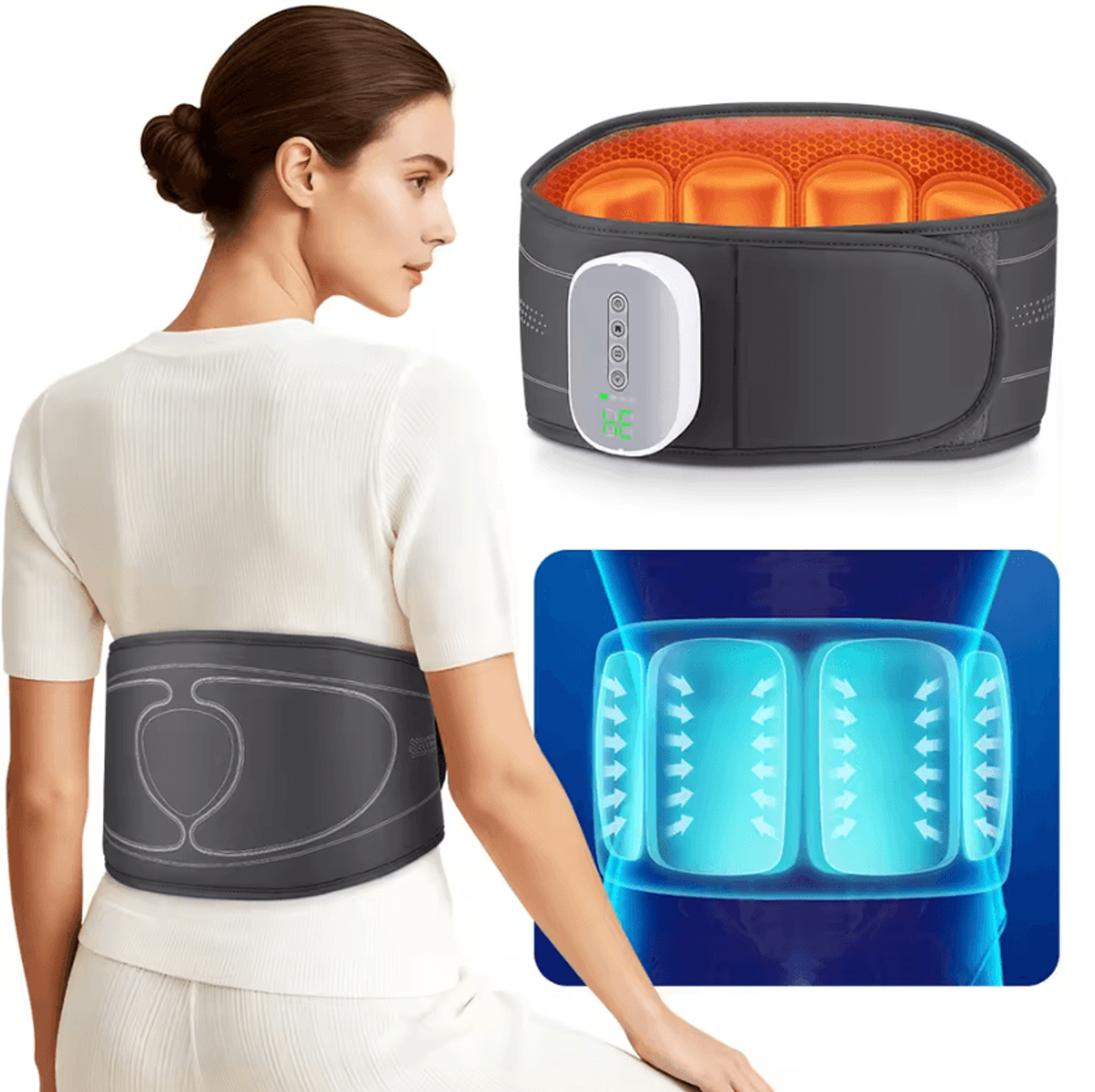 Cordless Air Compression Back Massage Belt  Rechargeable Heated Waist Massager With 3 Massage Modes 1