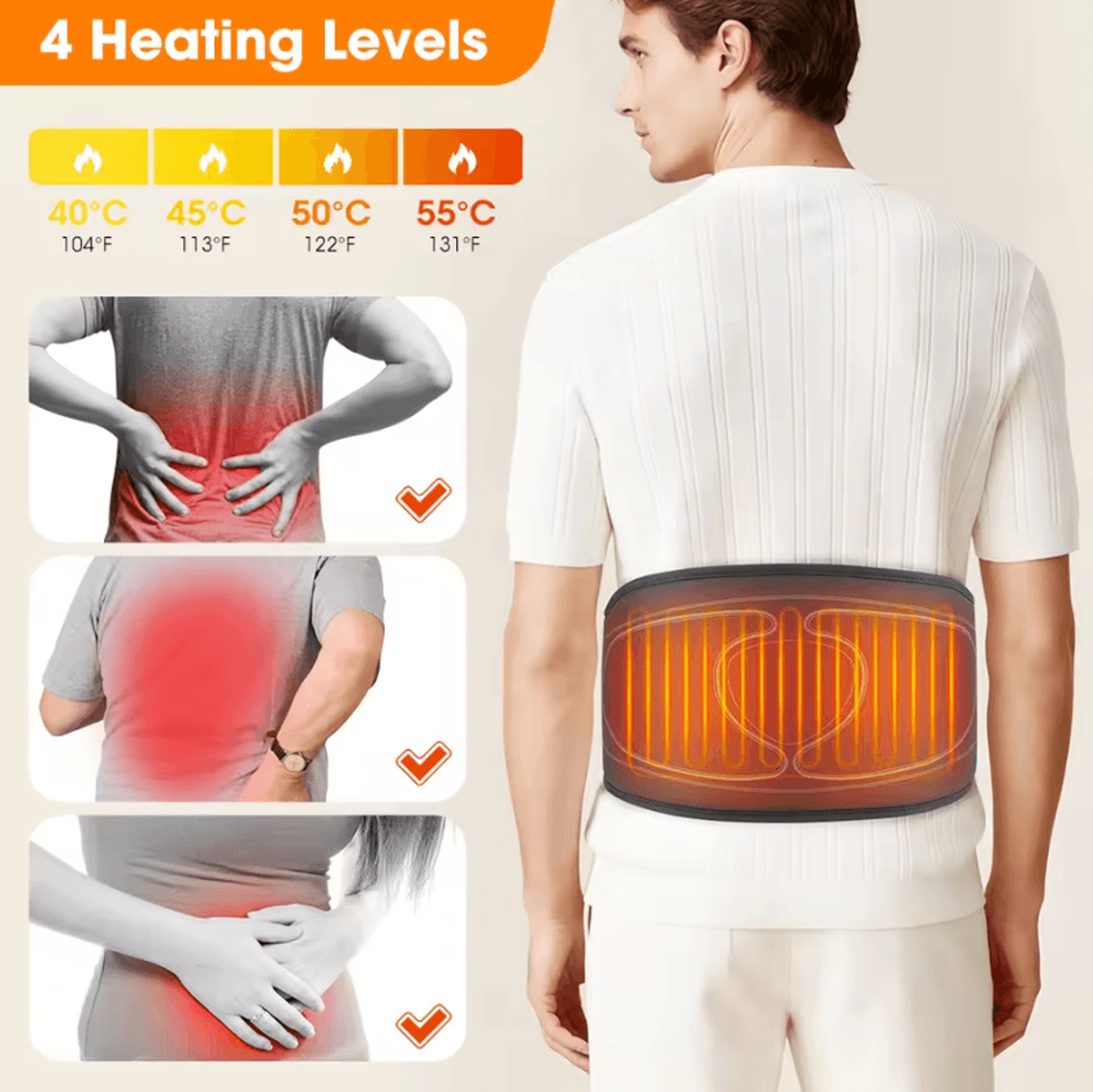 Cordless Air Compression Back Massage Belt  Rechargeable Heated Waist Massager With 3 Massage Modes 4