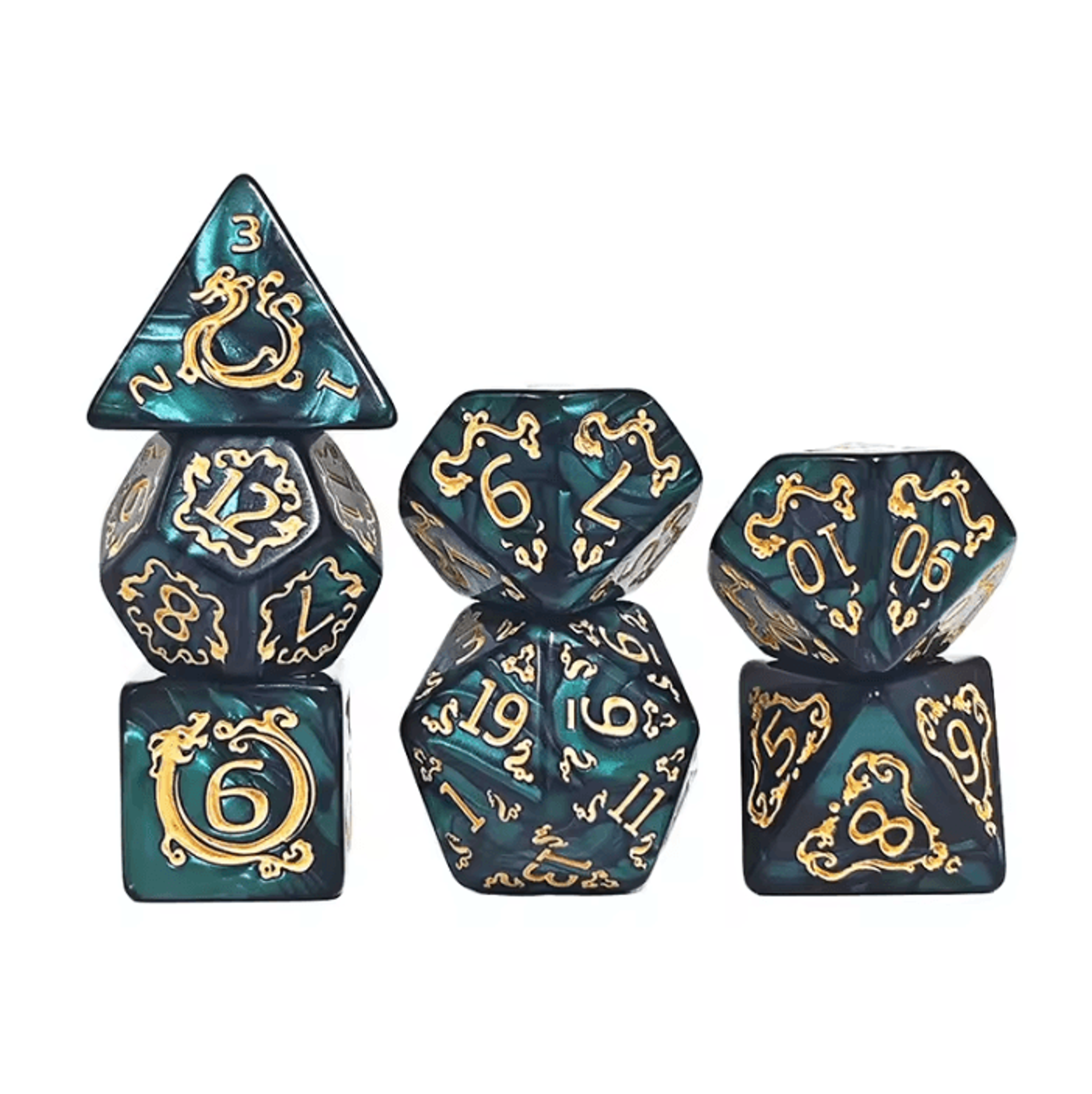 Dragon Pattern 7Piece Polyhedral DND Dice Set For Tabletop RPG Adventures 6