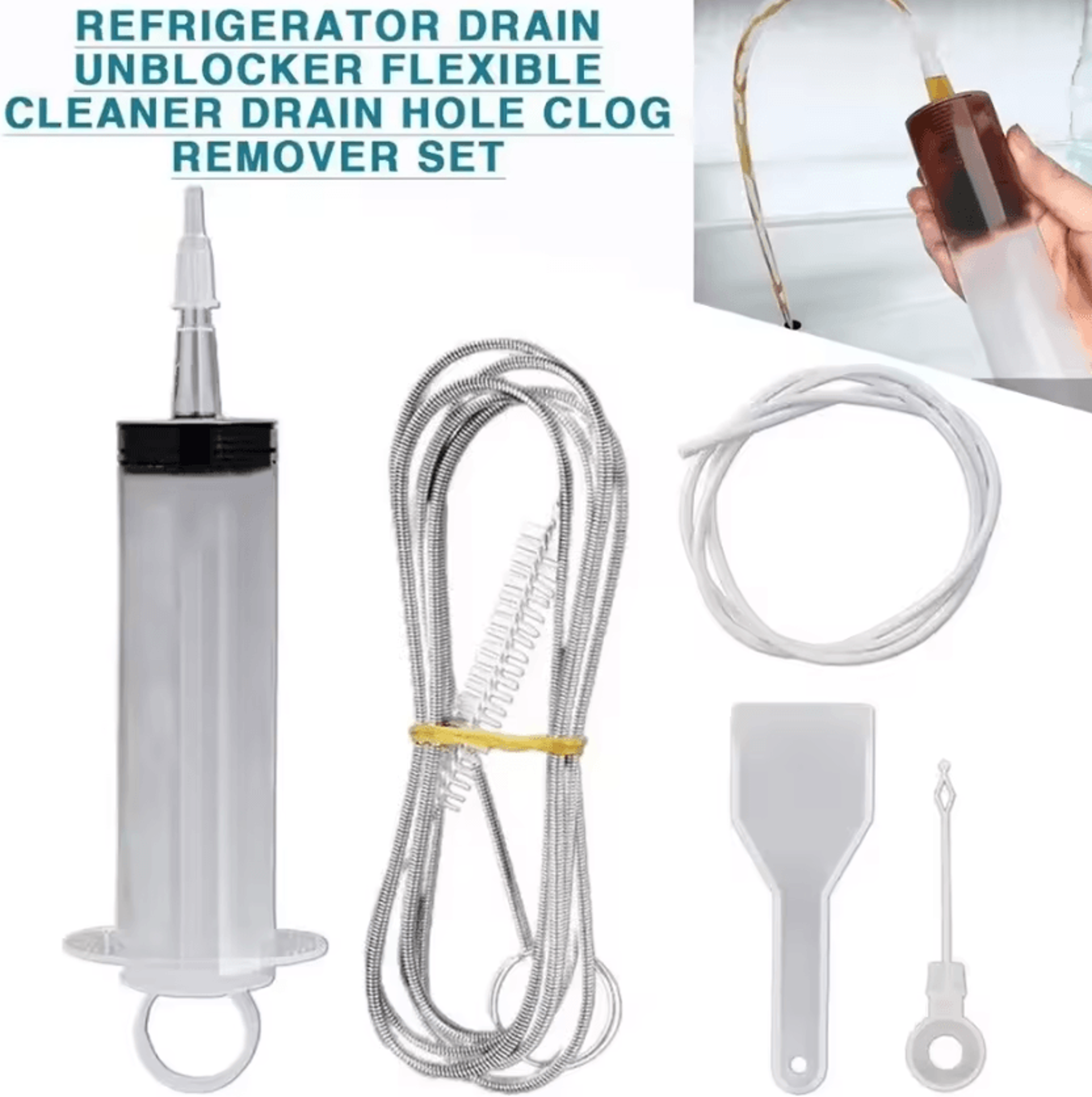 Refrigerator Drain Cleaning Kit  5Piece Fridge Drain Hole Cleaning Brush  Syringe Set 1
