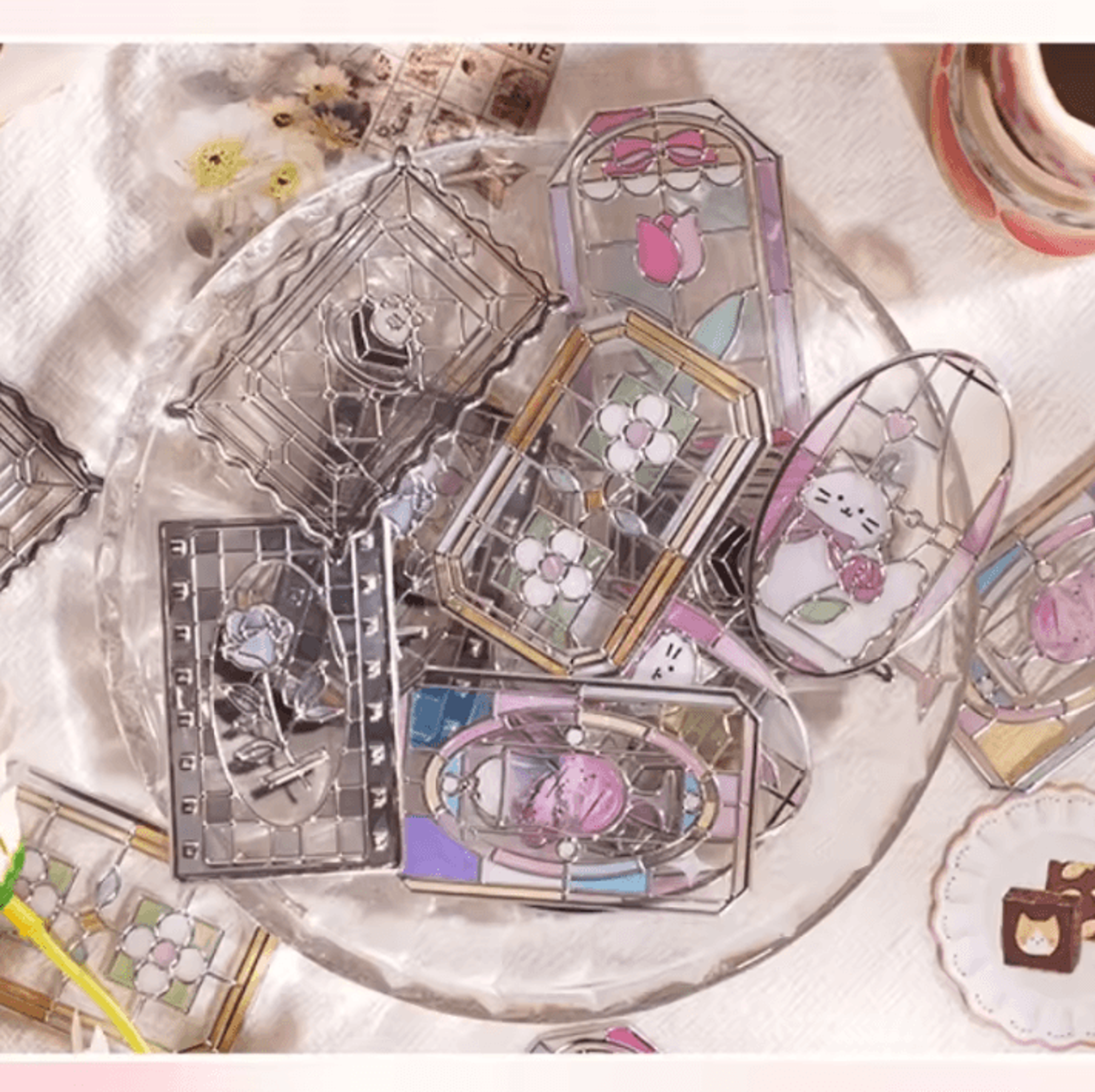 3D Kawaii Stained Glass Sticker Sheet  Japanese Aesthetic Scrapbook  Journal Stickers 3