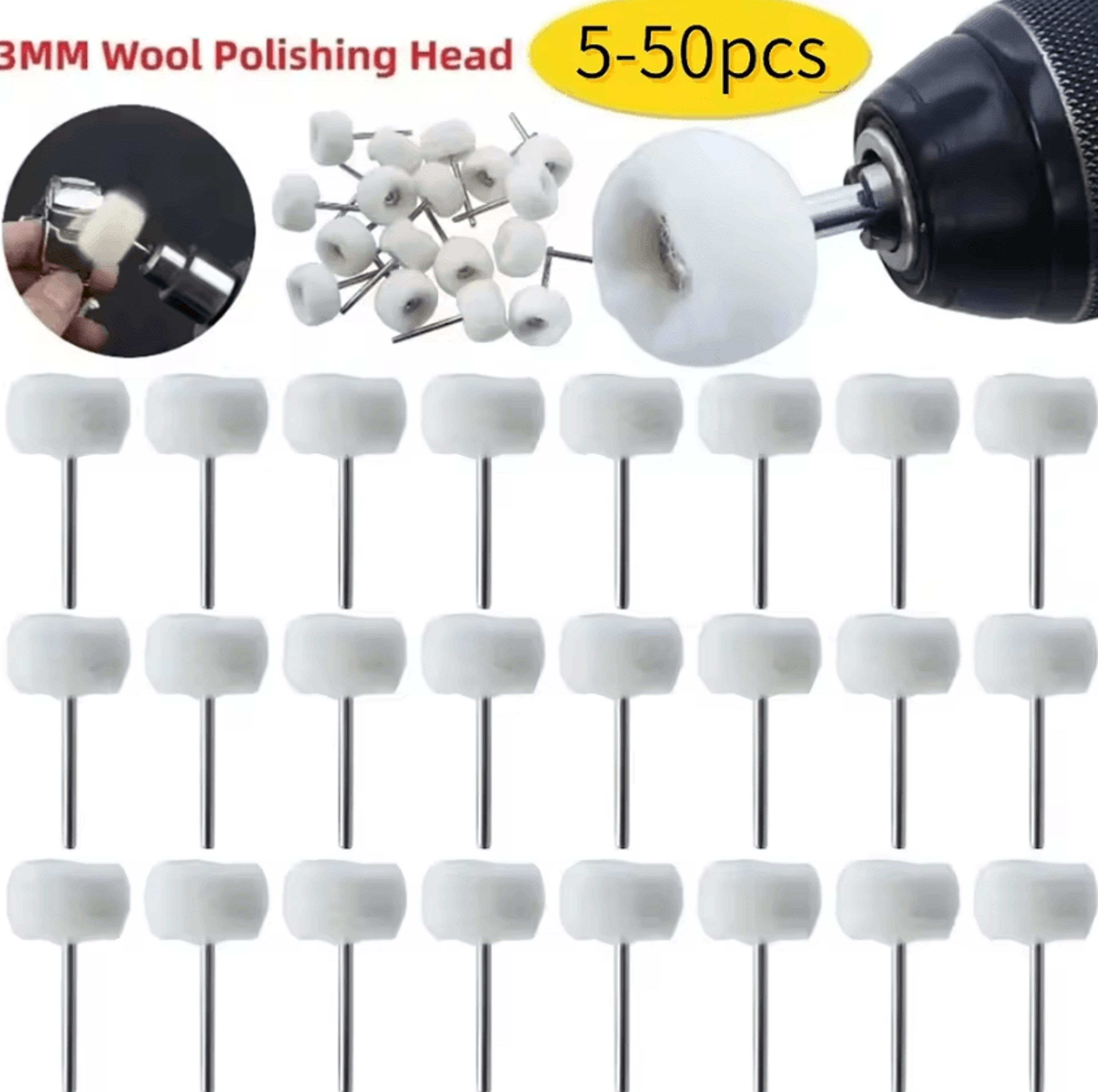 Mini Wool Polishing Wheel Set  3mm Shank Buffing Heads For Rotary Tools 0