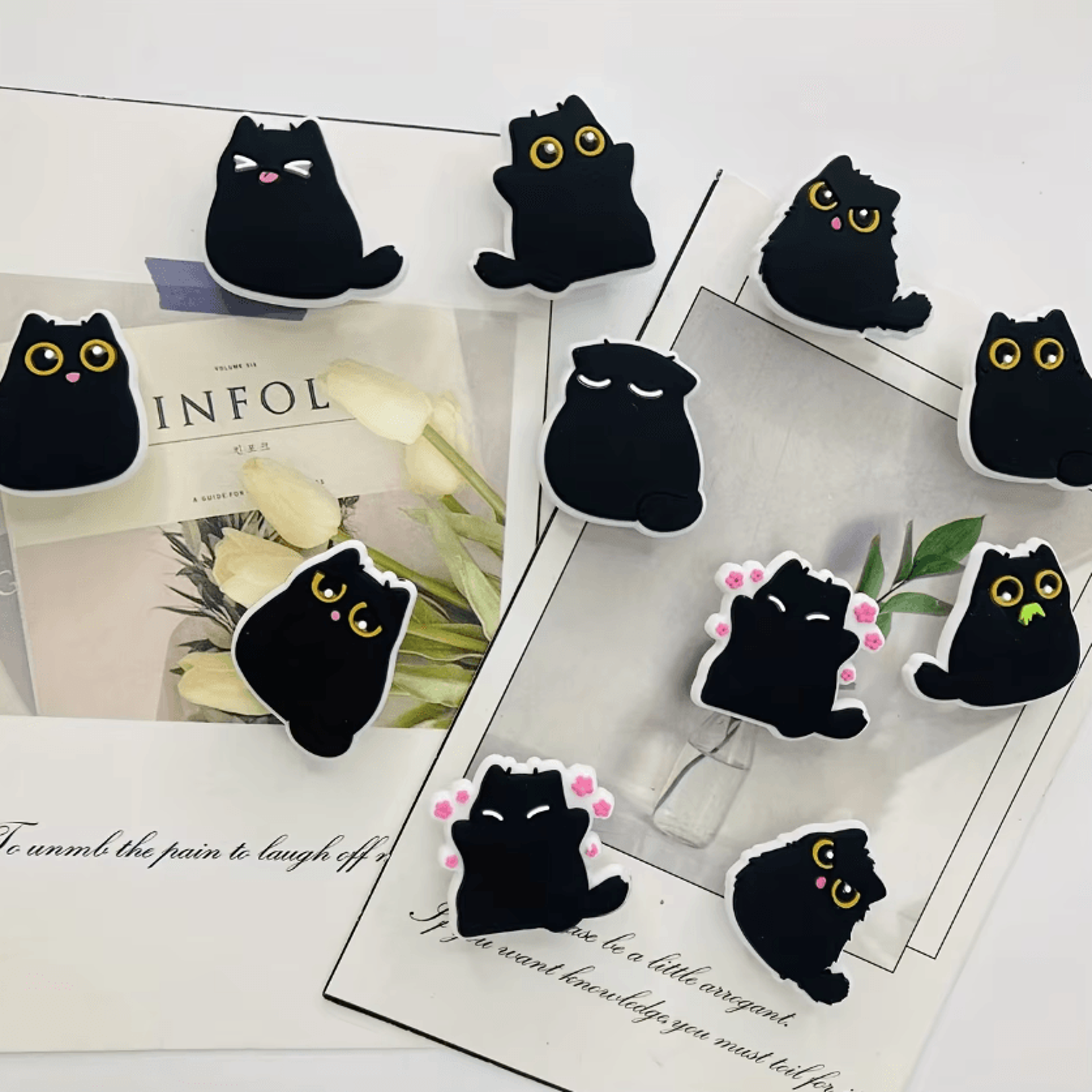 Cute Black Cat Fridge Magnets Set Of 6 Decorative Resin Refrigerator Magnets 1