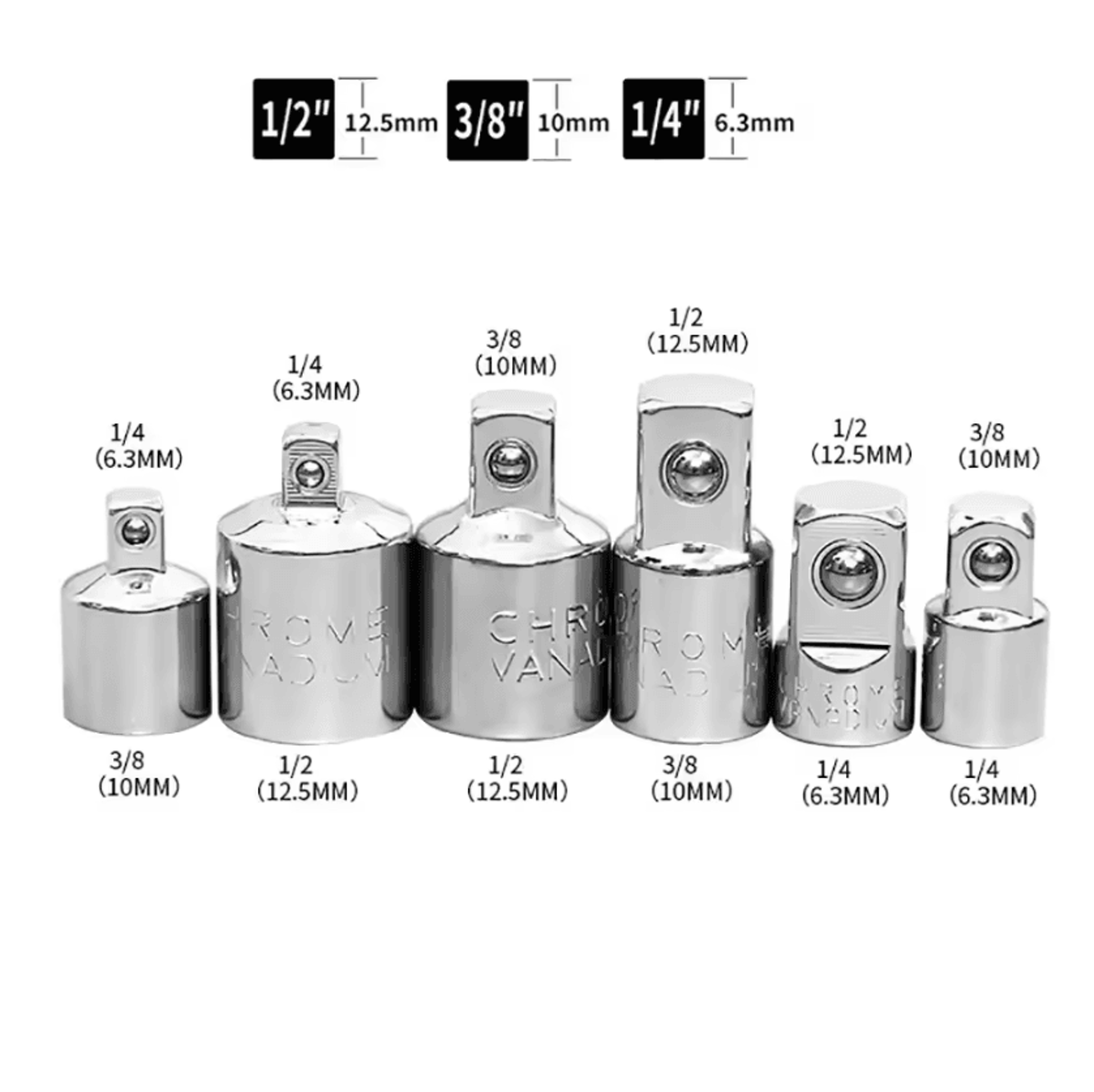 Chrome Vanadium Ratchet Wrench Socket Adapter Set 14 38 12 0