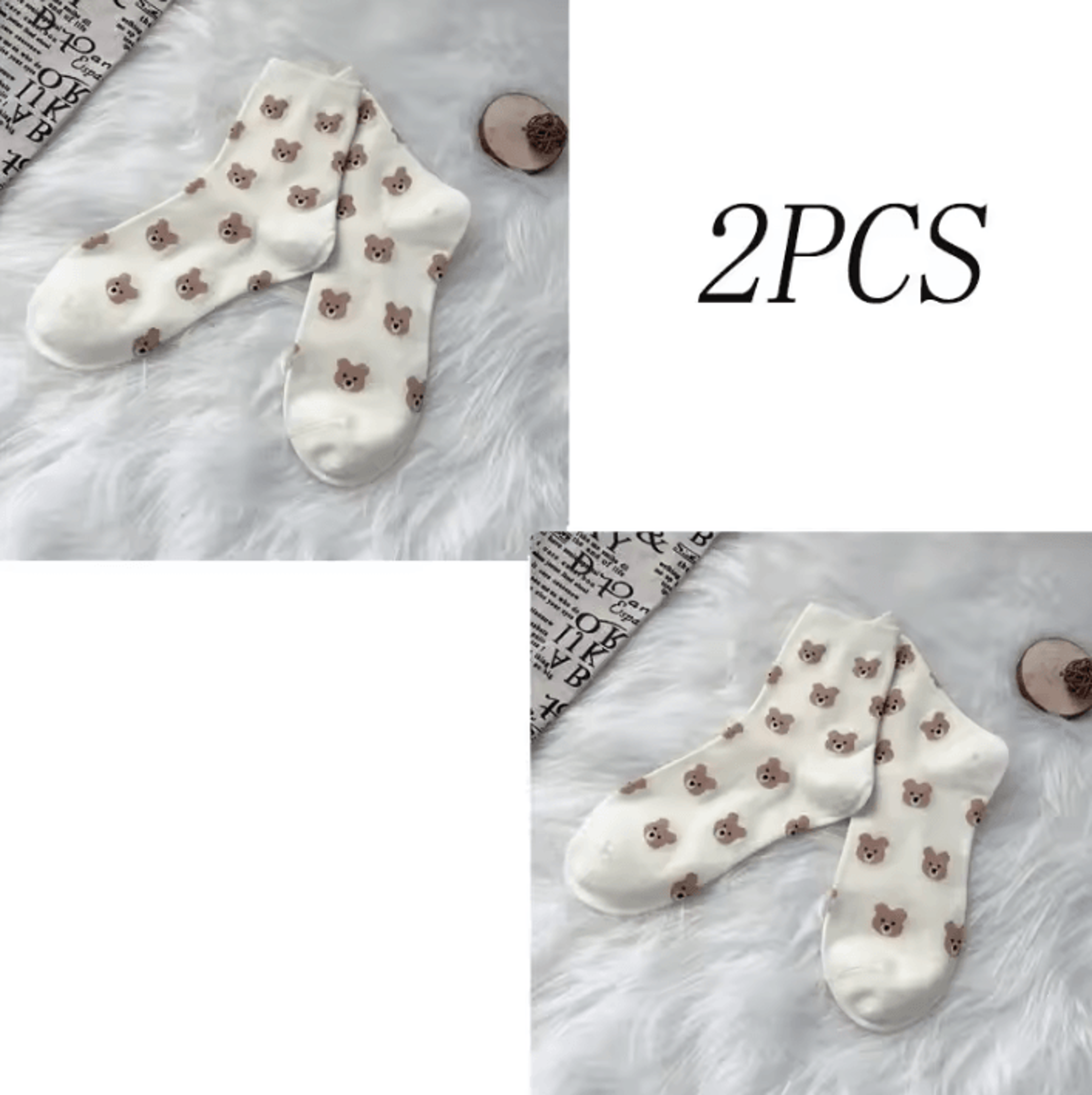 Cute Brown Bear Crew Socks For Women 5