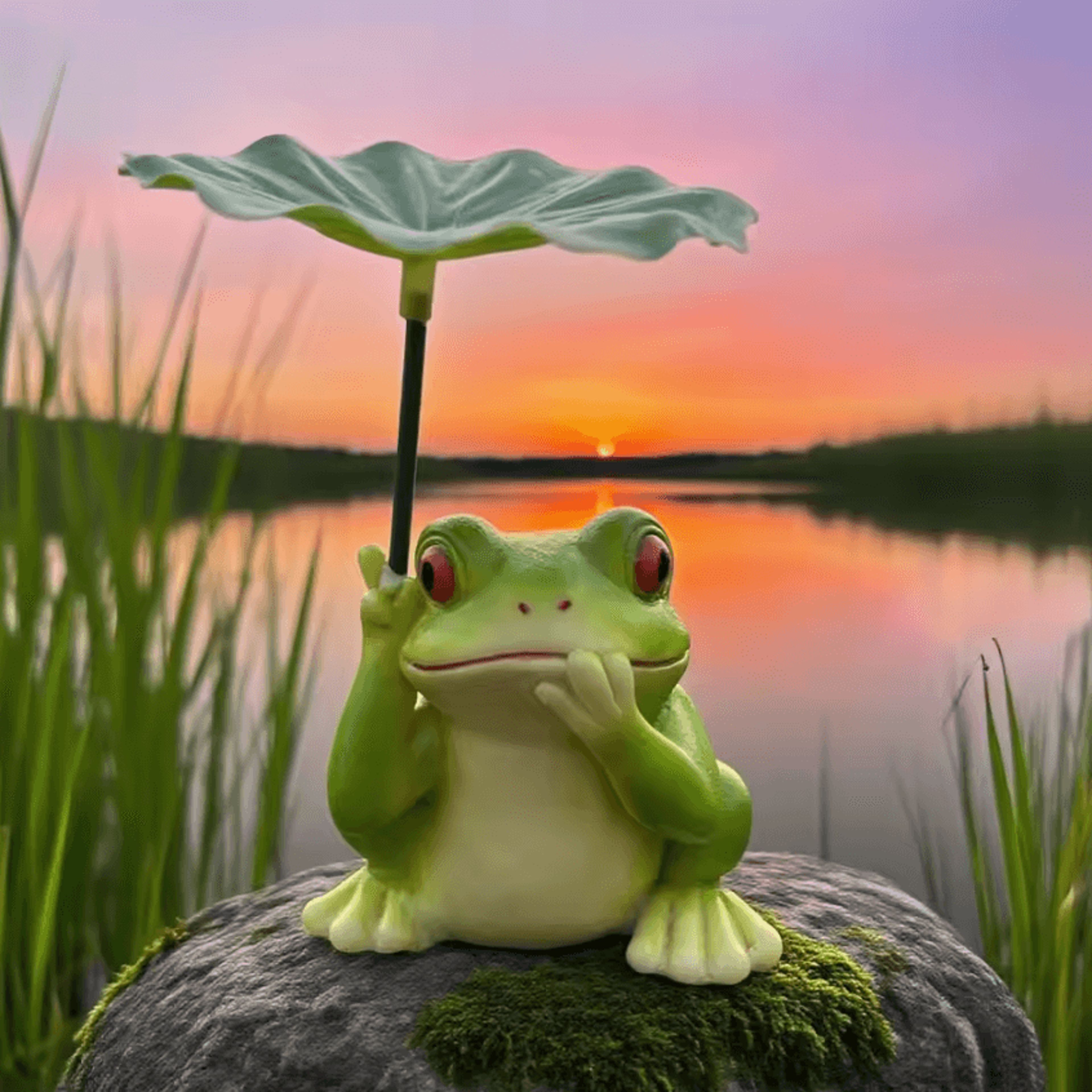cute frog garden statue with lotus leaf umbrella for outdoor & indoor decor