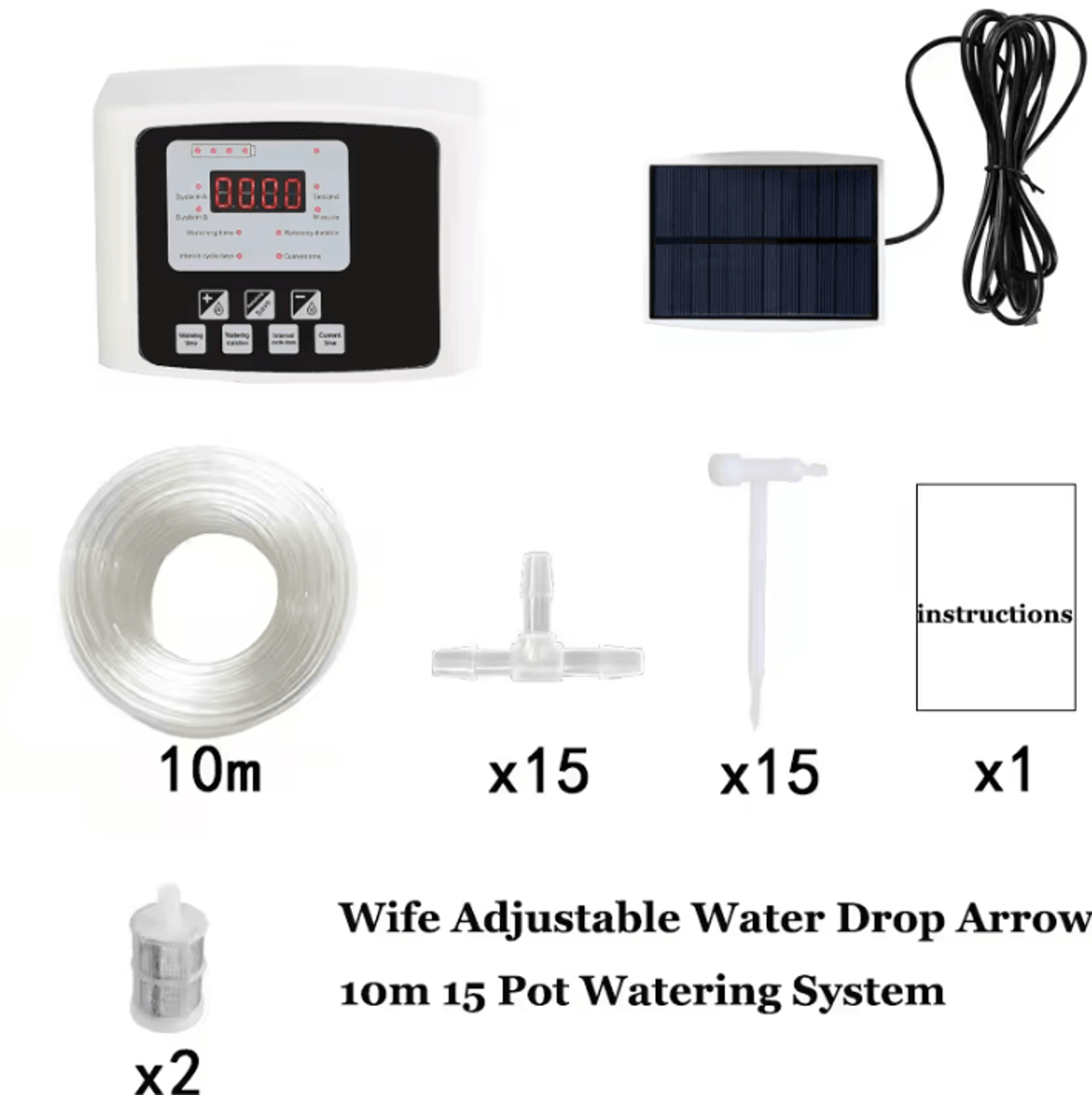 Solar Smart Automatic Watering System  Double Pump Drip Irrigation Timer With Adjustable Valves For 3