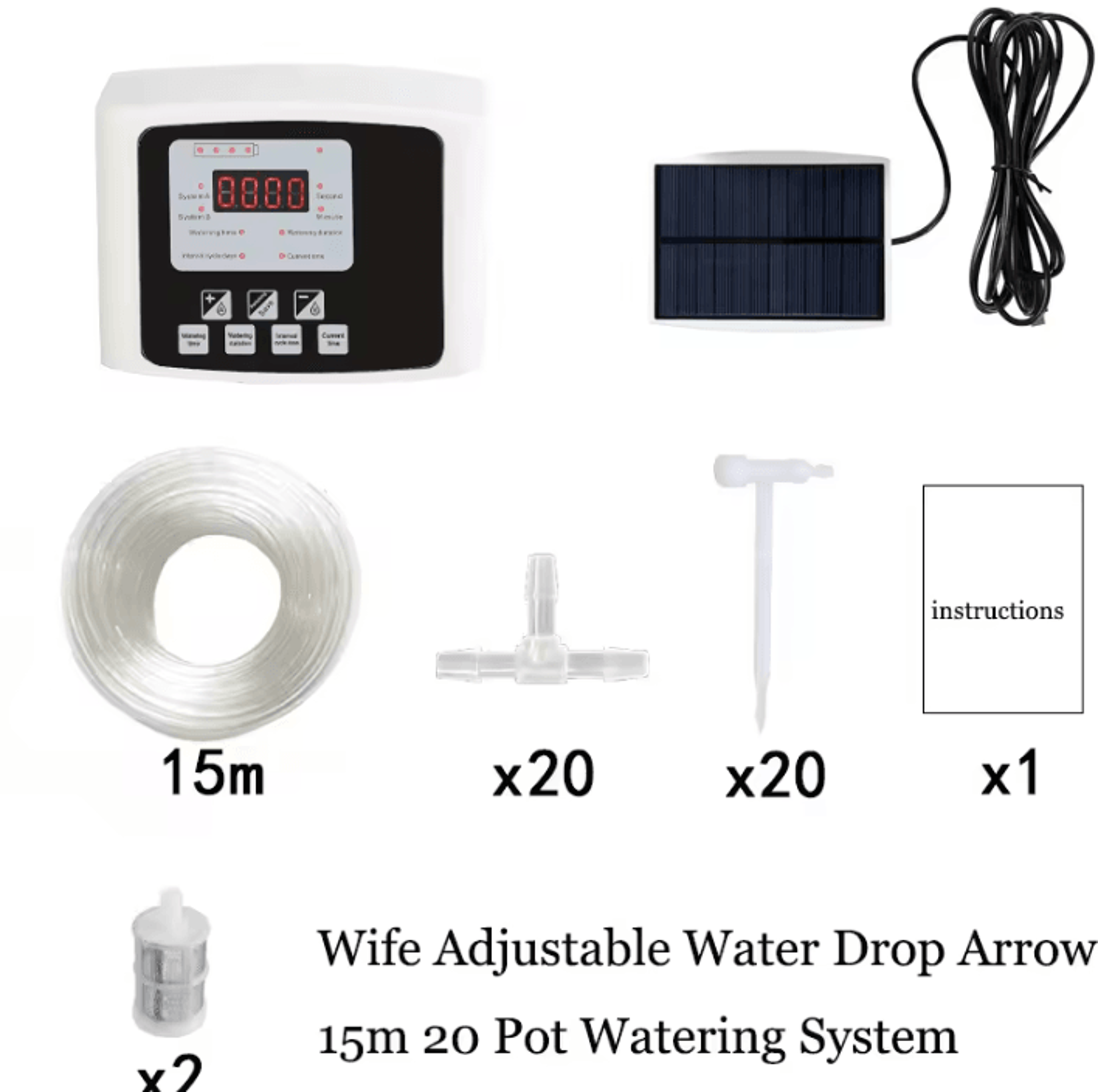 Solar Smart Automatic Watering System  Double Pump Drip Irrigation Timer With Adjustable Valves For 4