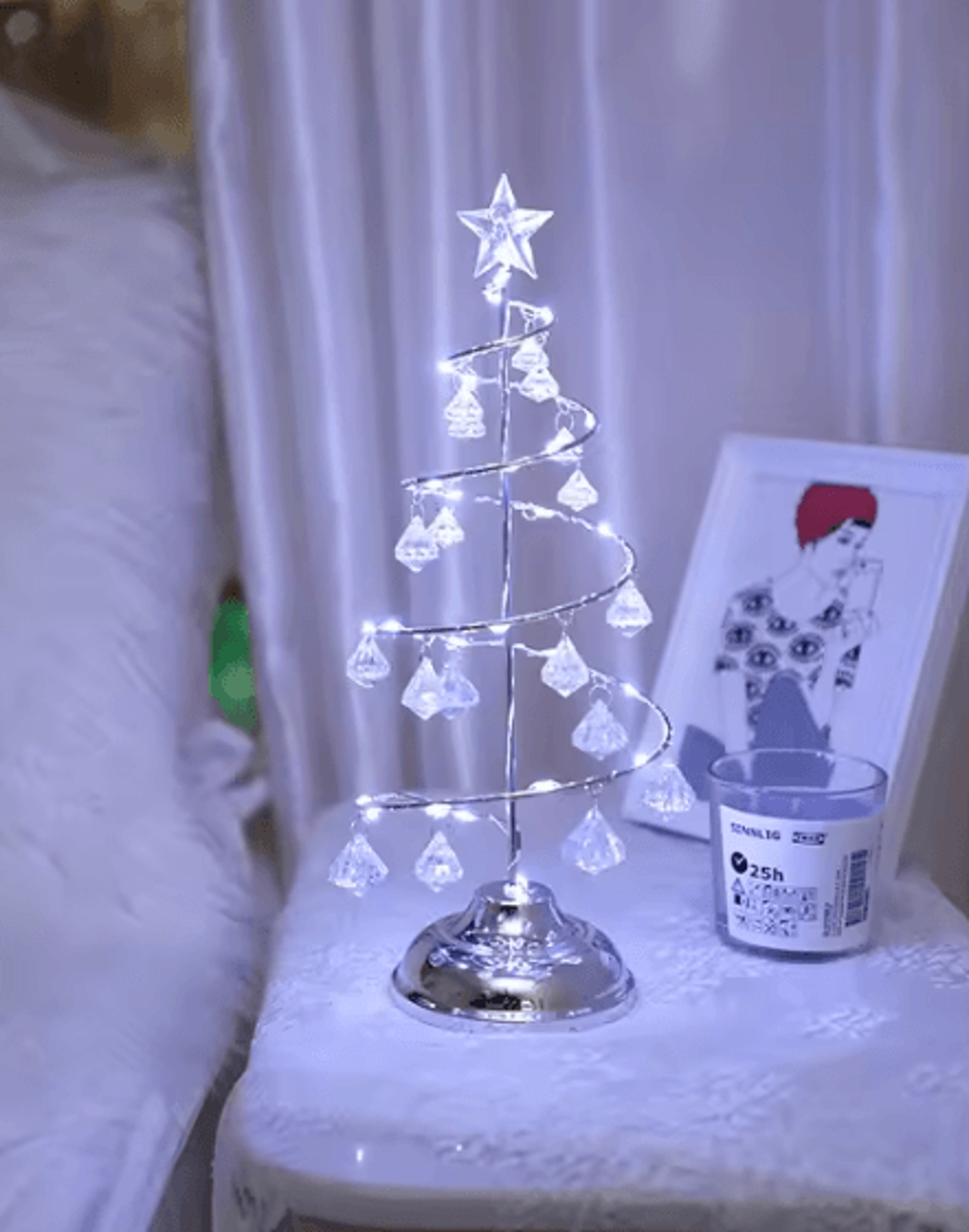 LED Crystal Christmas Tree Table Lamp Battery Powered Night Light For Home Decor 6