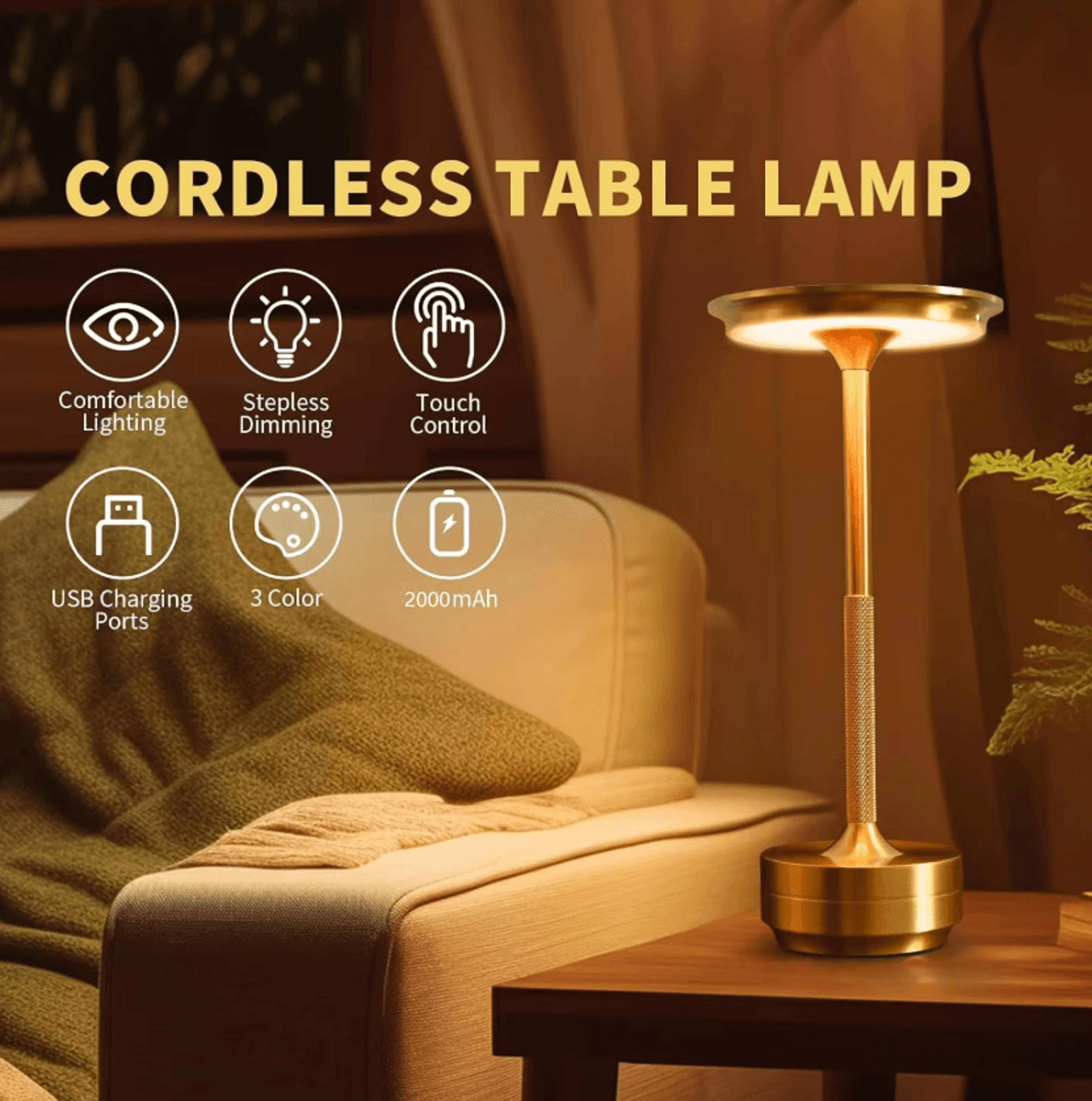 Wireless Rechargeable LED Table Lamp With Touch Sensor For Bedroom Restaurant  Home Decor 2