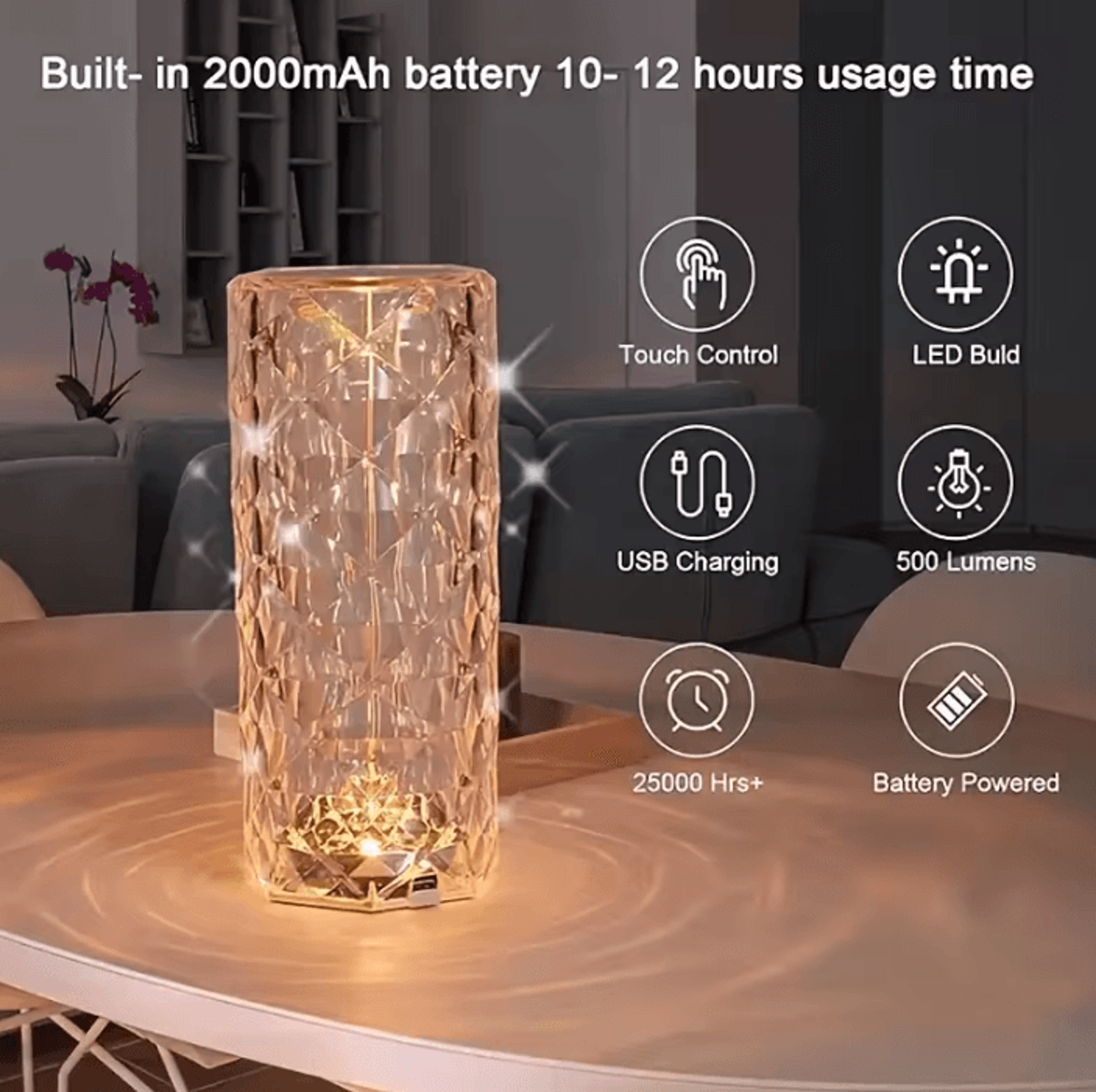 Crystal Rose LED Table Lamp With Touch  Remote Control USB Rechargeable Bedside Light 0