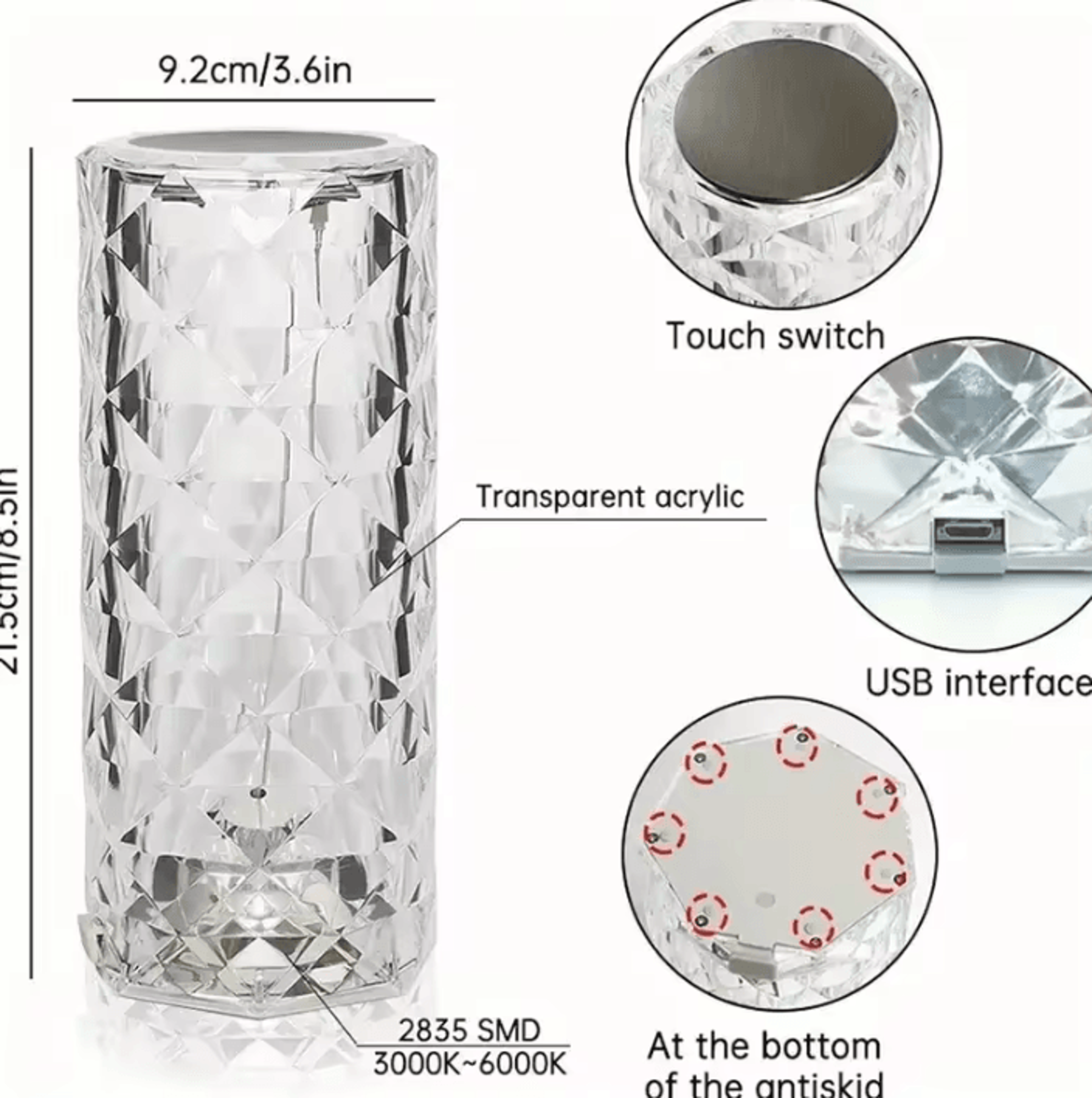 Crystal Rose LED Table Lamp With Touch  Remote Control USB Rechargeable Bedside Light 4