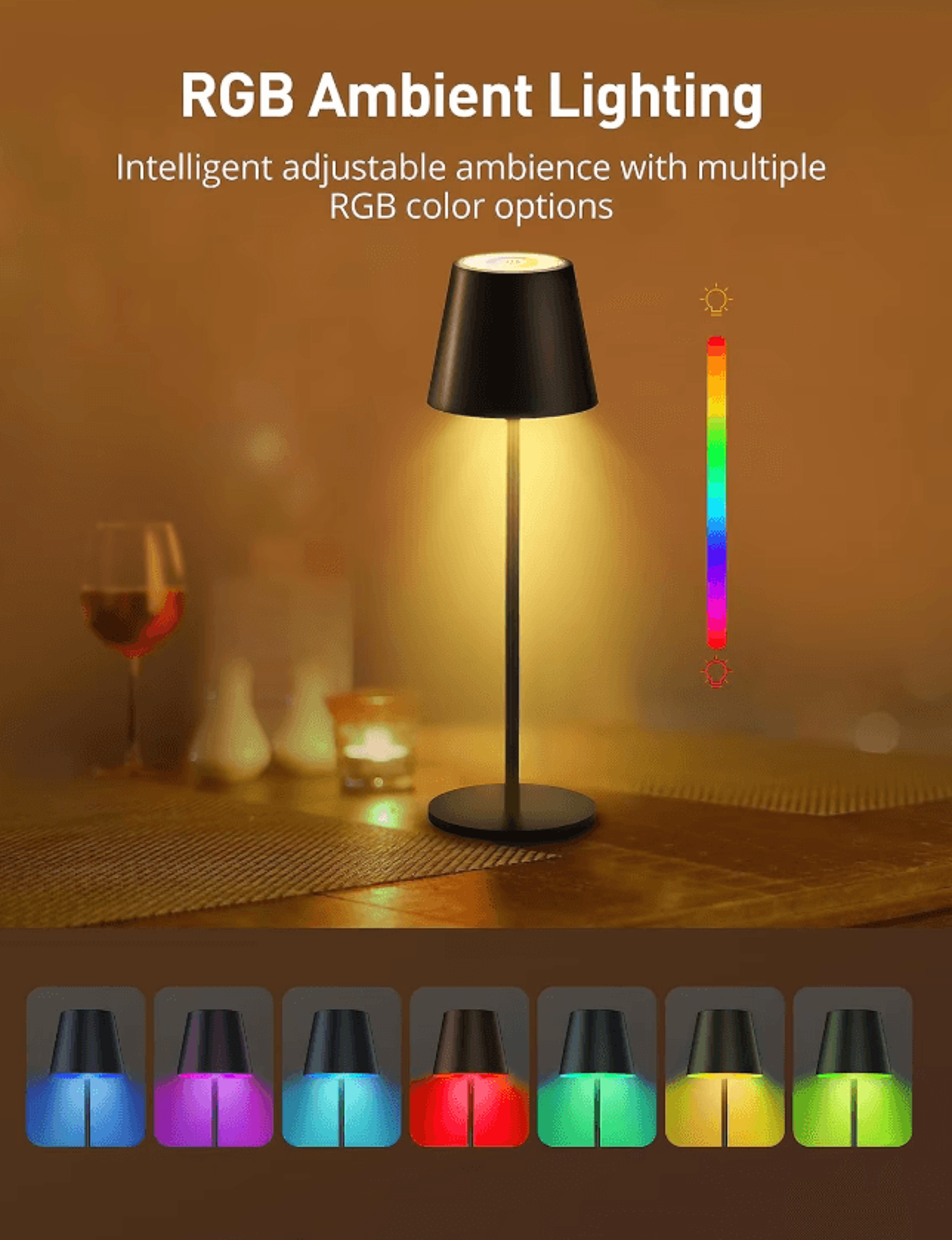 RGB Cordless Table Lamp With Touch Control  Rechargeable Battery For Bedroom  Nightstand 2