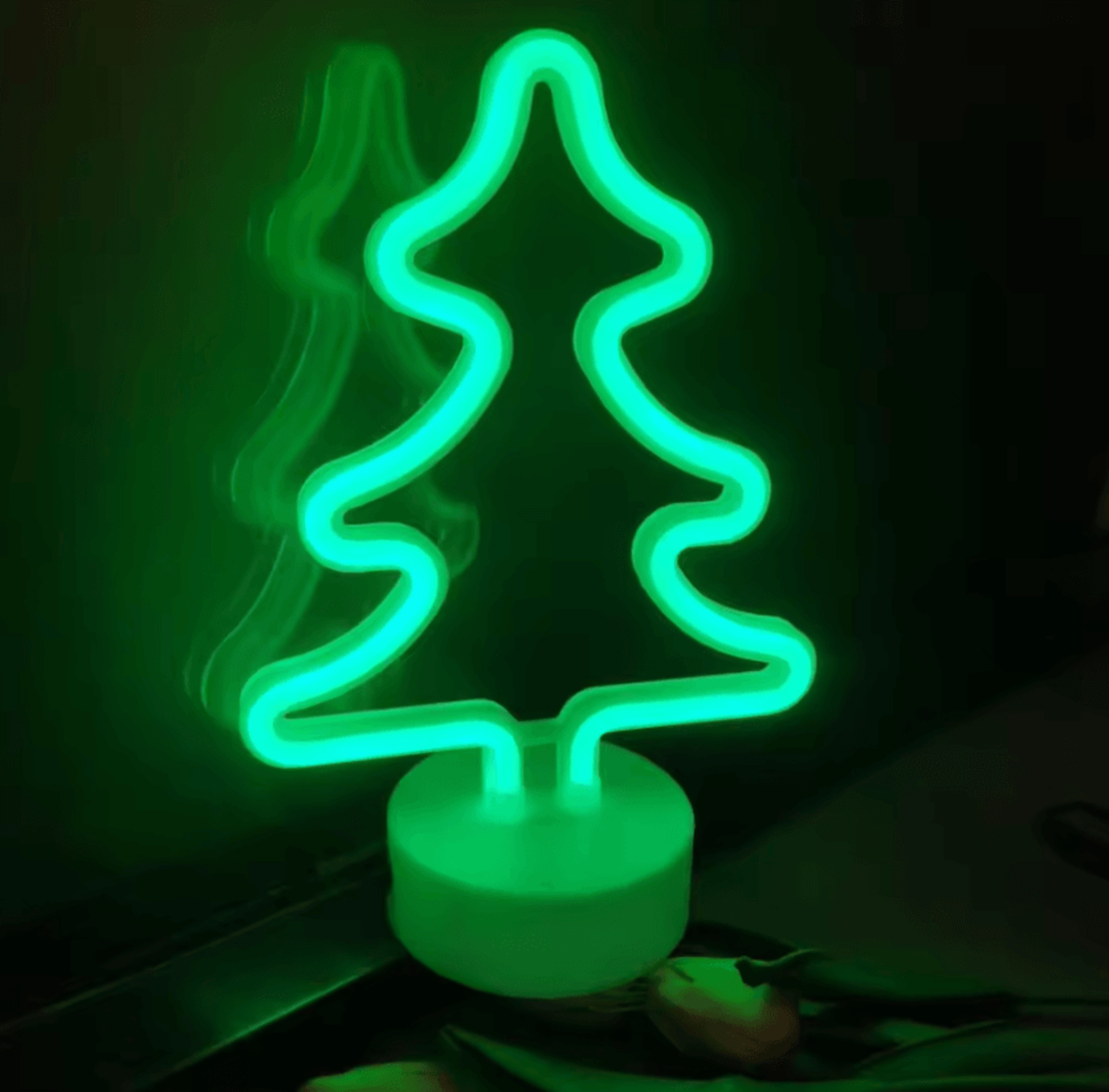 Green Christmas Tree LED Neon Light USB Battery Powered Desktop Holiday Decoration 0