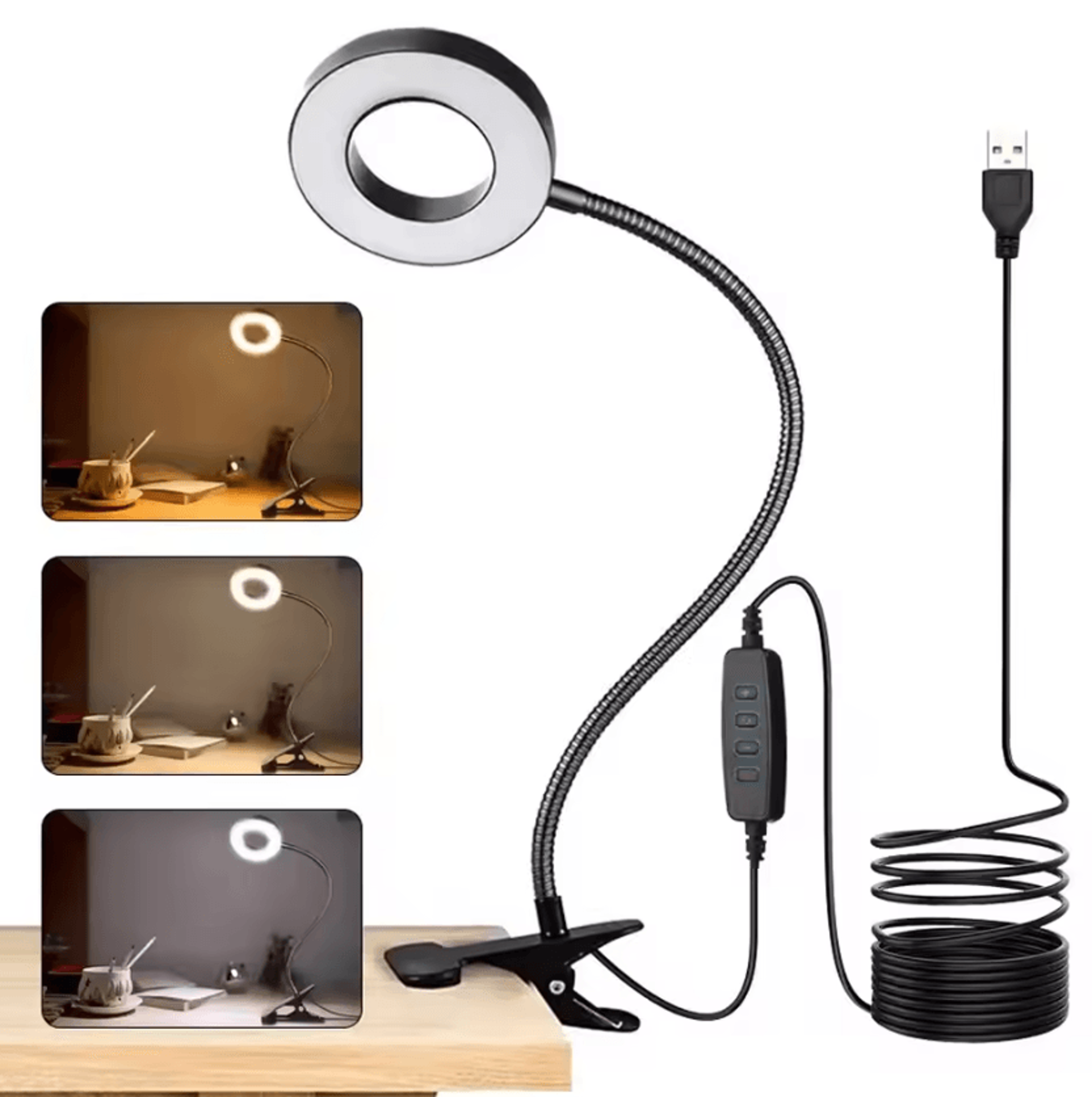 Clip On LED Reading Light 3 Color Modes Dimmable Book  Study Lamp 4