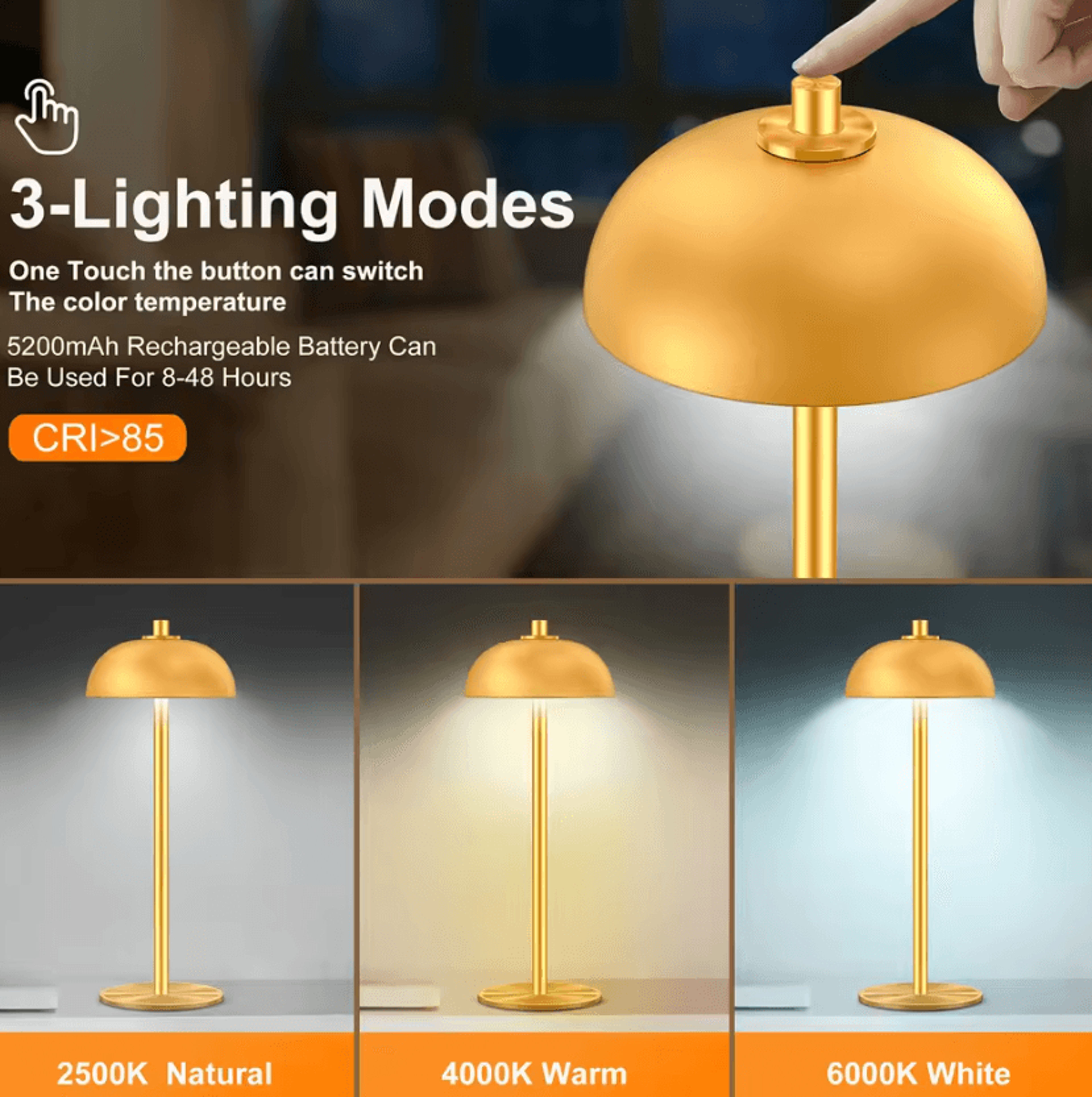 Rechargeable Mushroom Table Lamp USBC Wireless Touch Mood Light 1