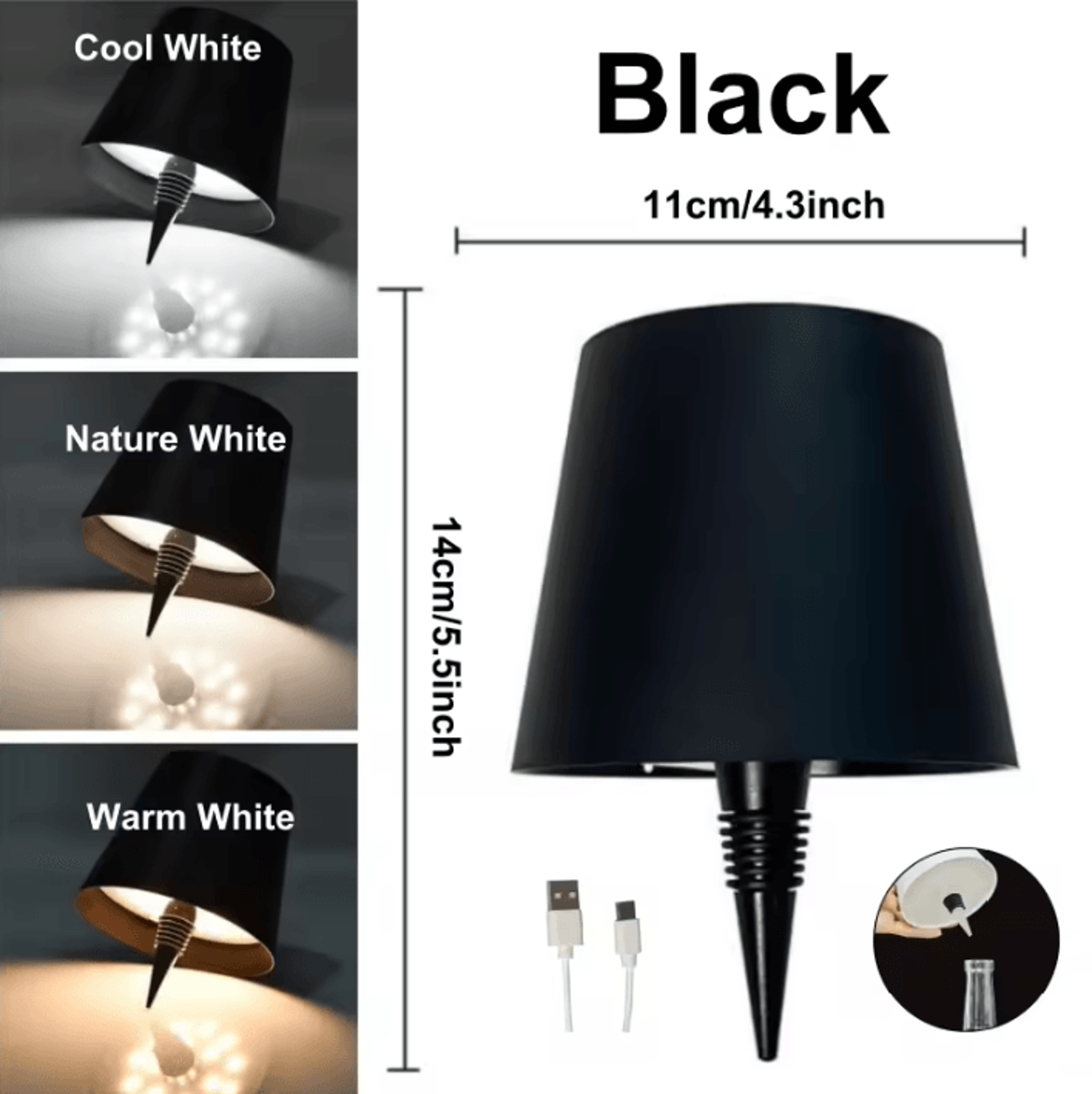 Wireless Wine Bottle LED Table Lamp 3 Color Touch Dimmable USBC Light 3