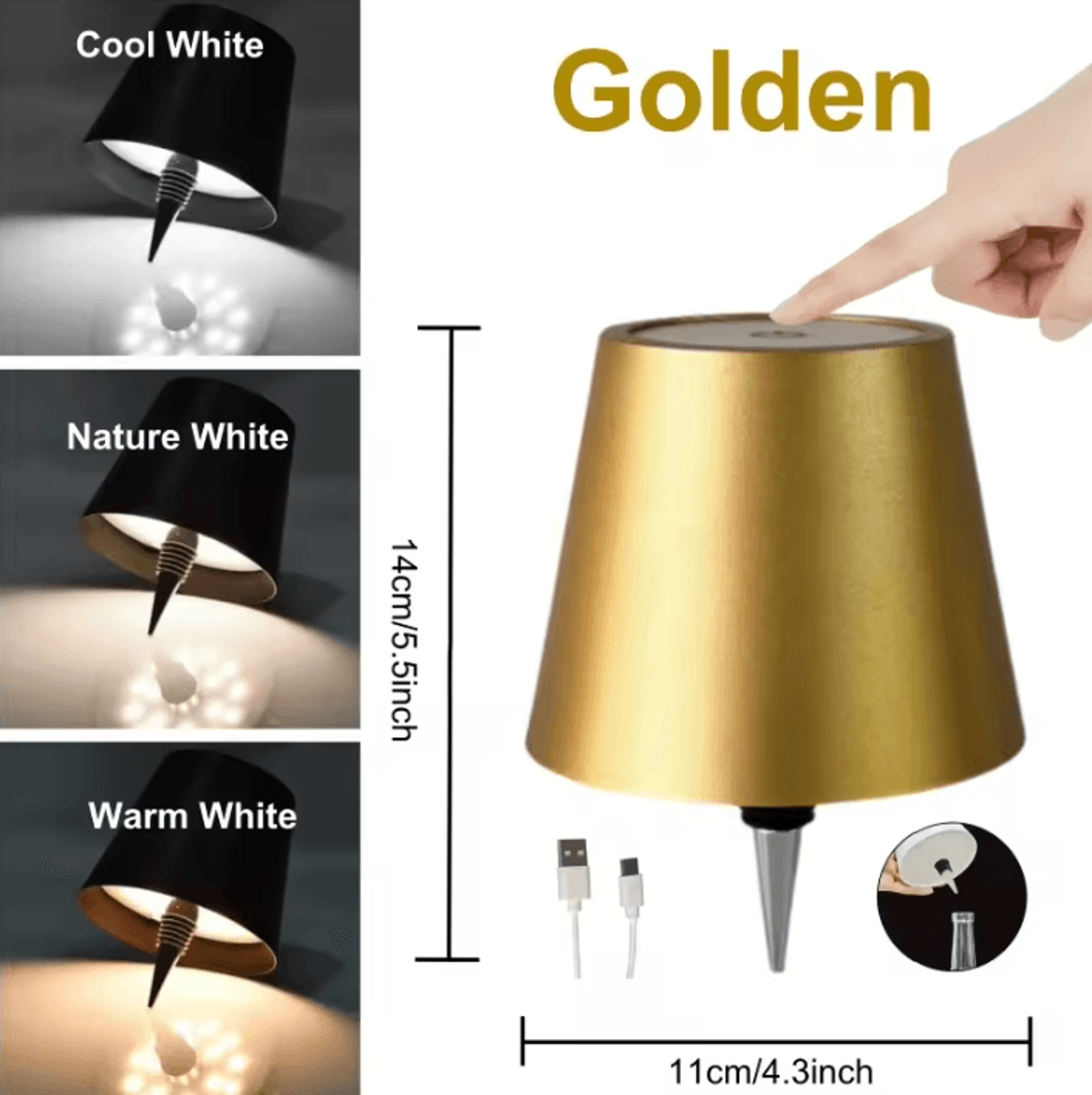 Wireless Wine Bottle LED Table Lamp 3 Color Touch Dimmable USBC Light 5