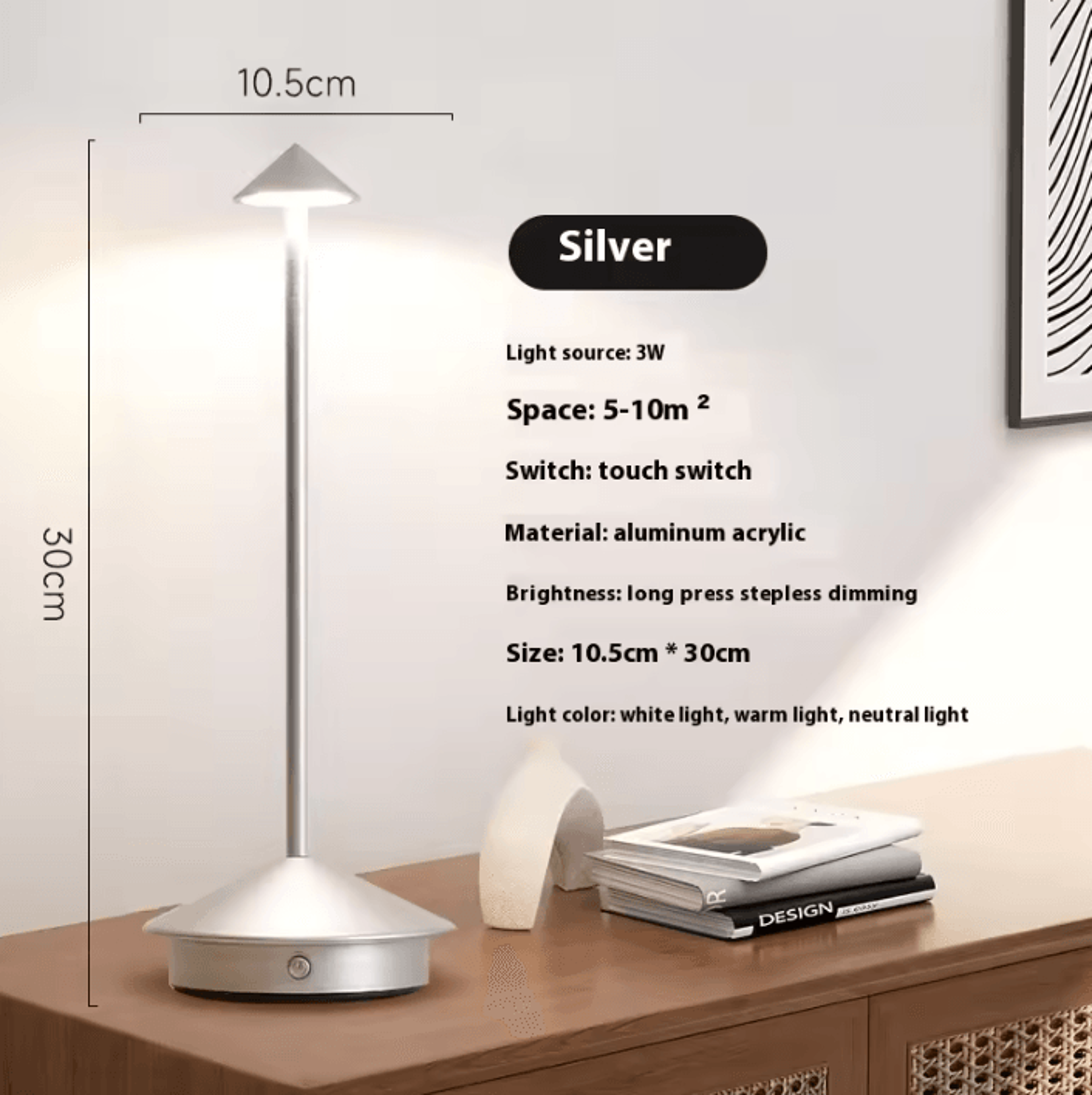 Rechargeable Touch LED Table Lamp Modern Dining  Bedside Decorative Light 6