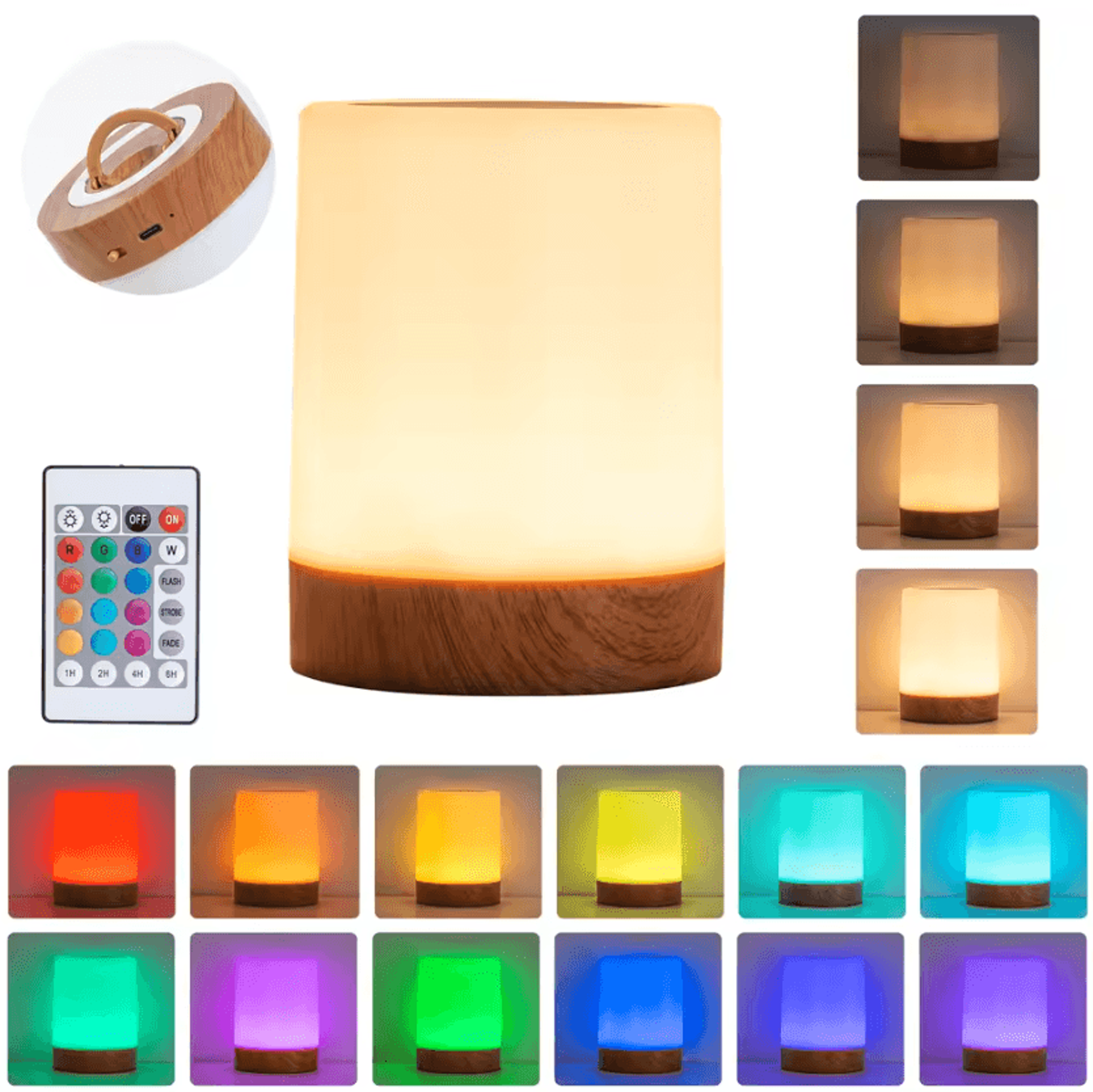 Rechargeable 16 Color LED Bedside Lamp Touch Dimmable Mood Light 5