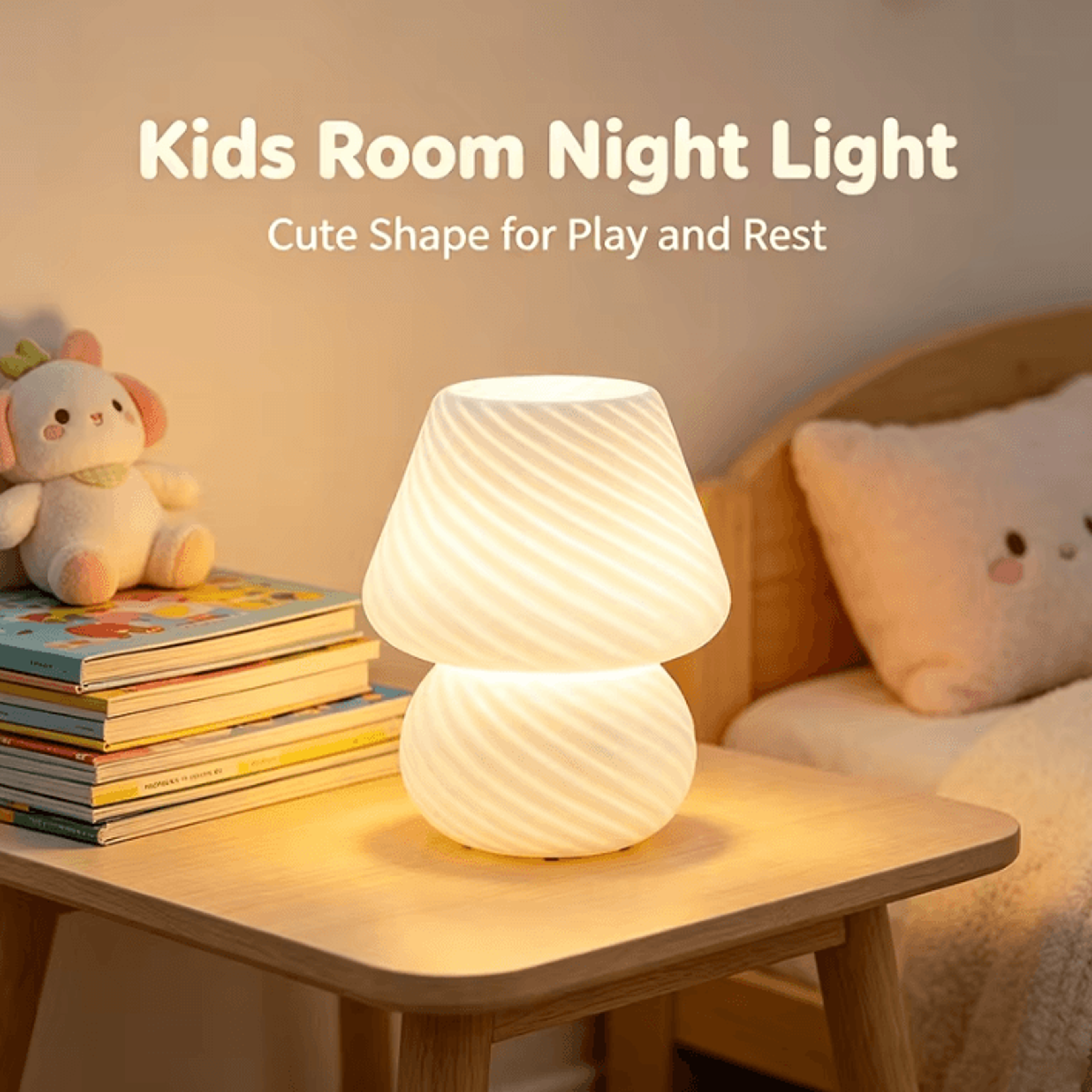 Mushroom Glass LED Table Lamp USB Dimmable Bedside Night Light 1