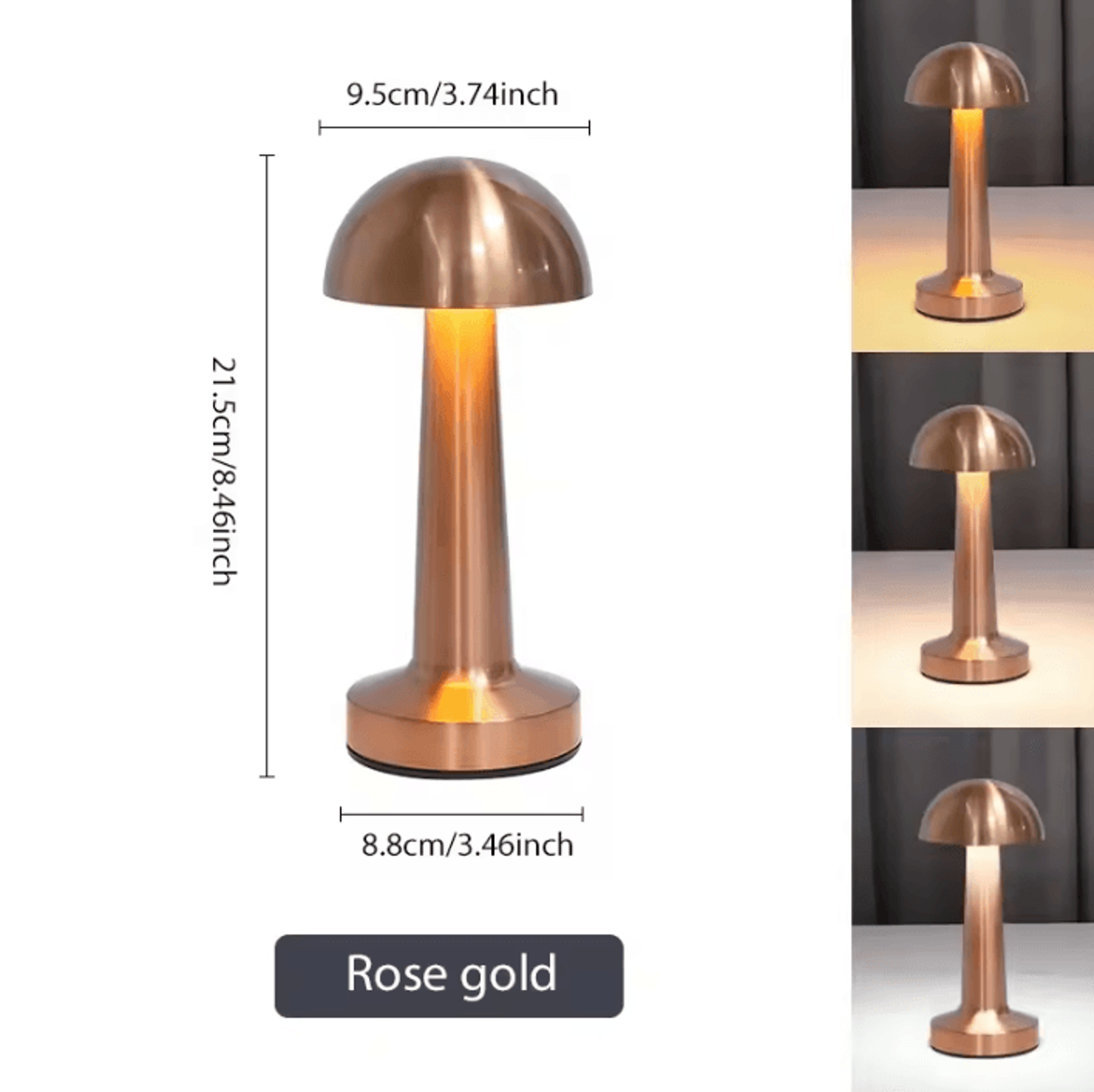 Retro Mushroom LED Table Lamp USB Rechargeable 3 Color Dimmable Bedside Light 2