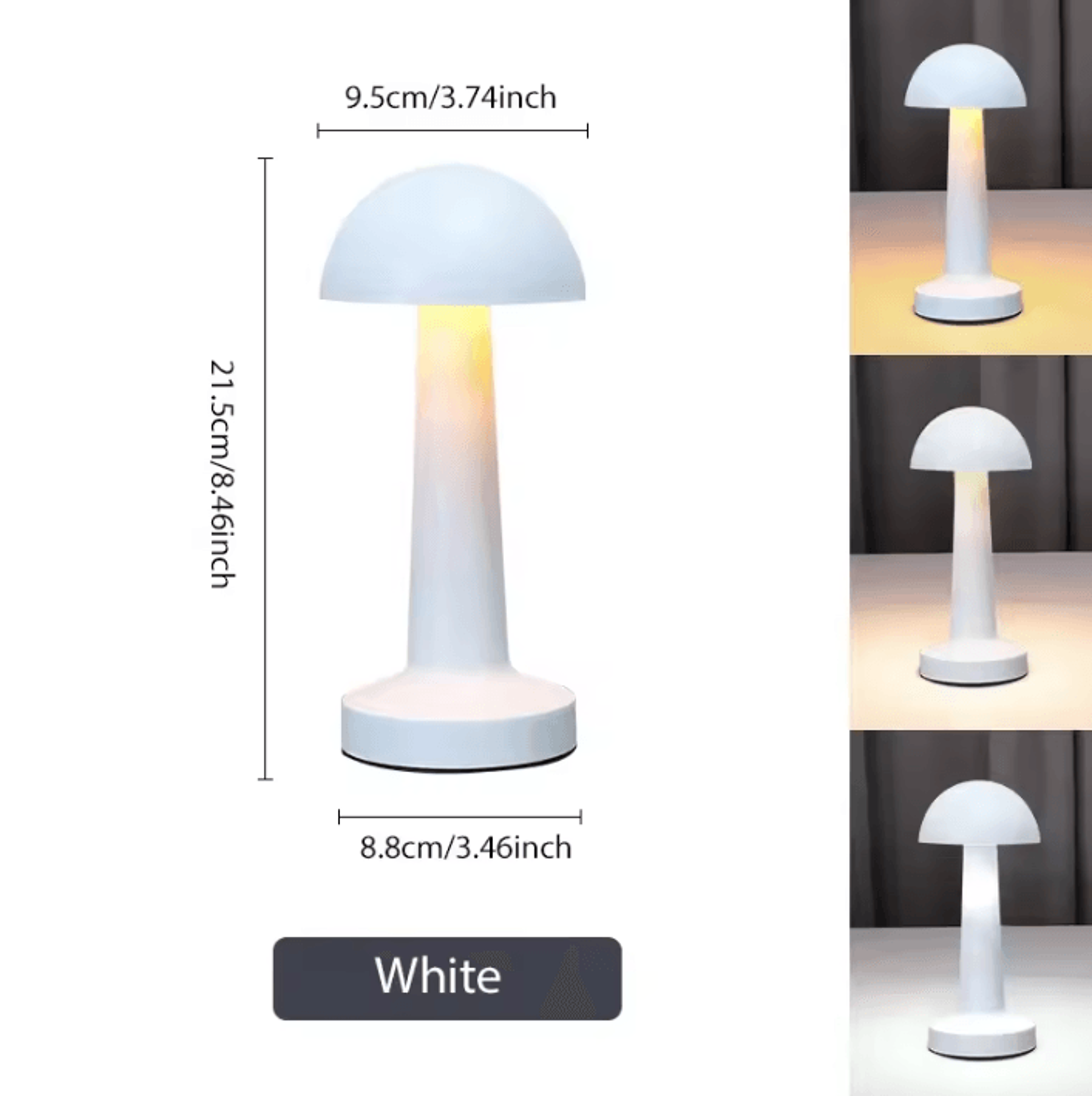 Retro Mushroom LED Table Lamp USB Rechargeable 3 Color Dimmable Bedside Light 3