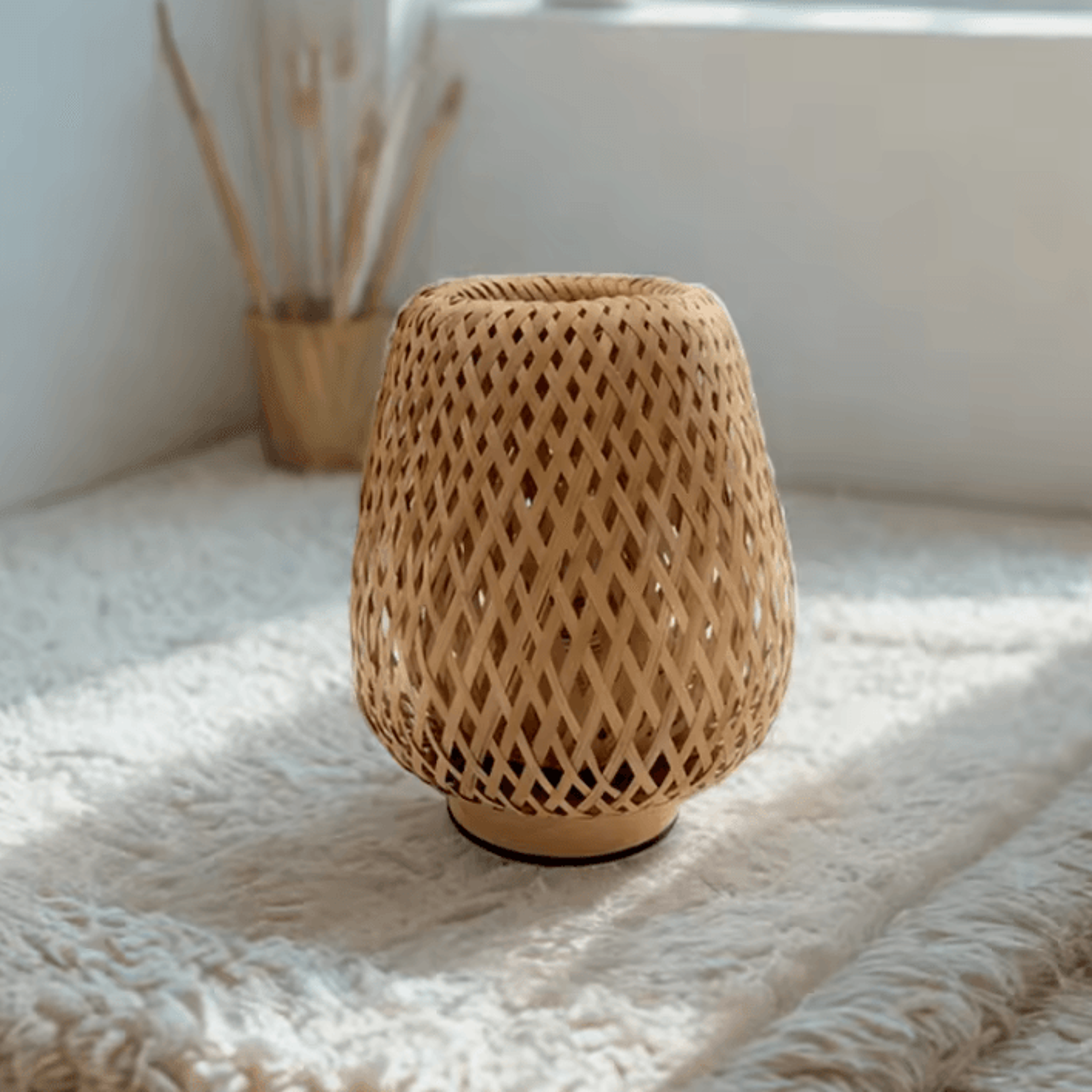 Handwoven Bamboo Table Lamp Warm LED Decorative Bedside Light 2