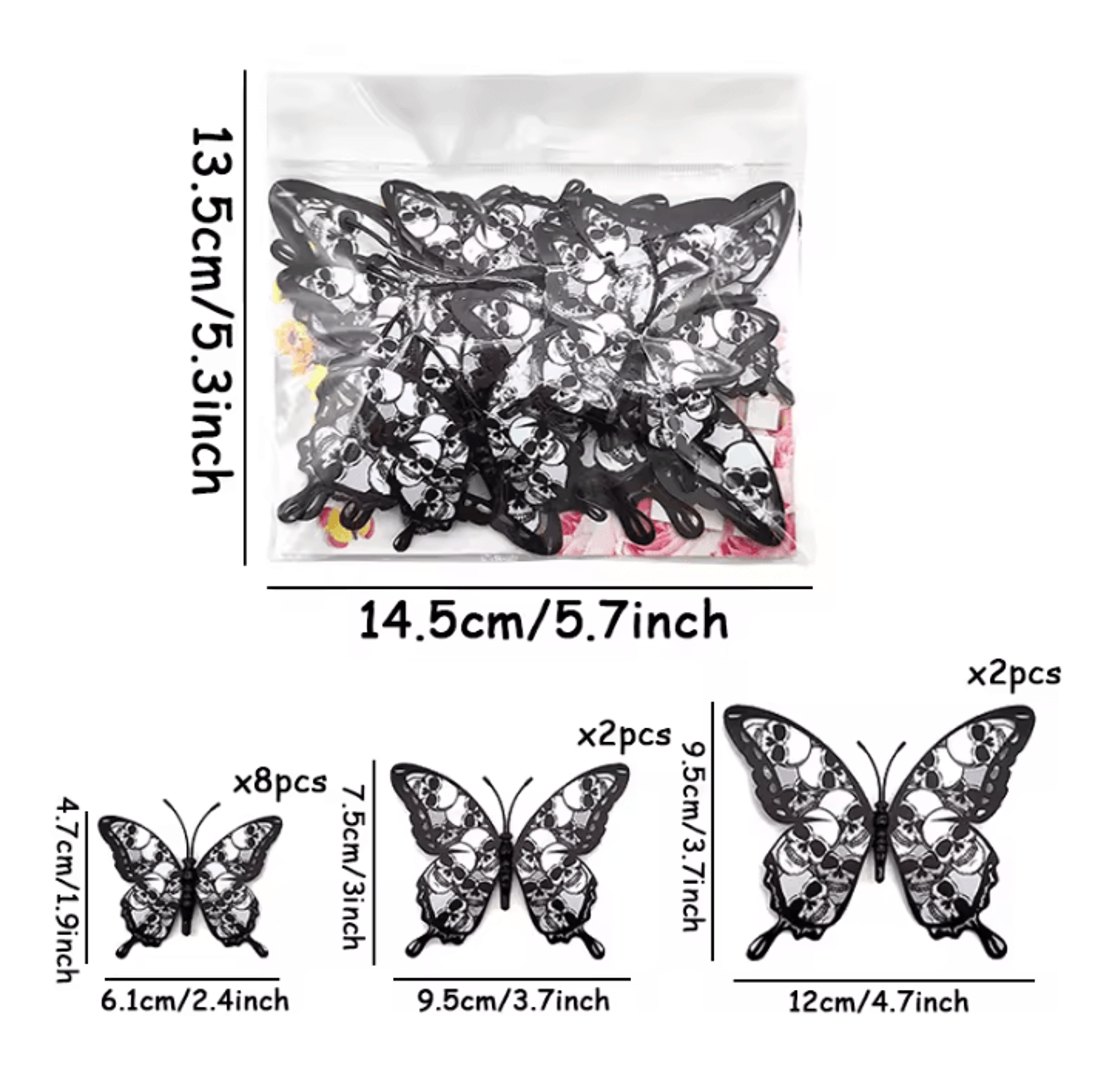 12PCS 3D Blood Rose Butterfly Halloween Wall Stickers SelfAdhesive PVC Decor 4