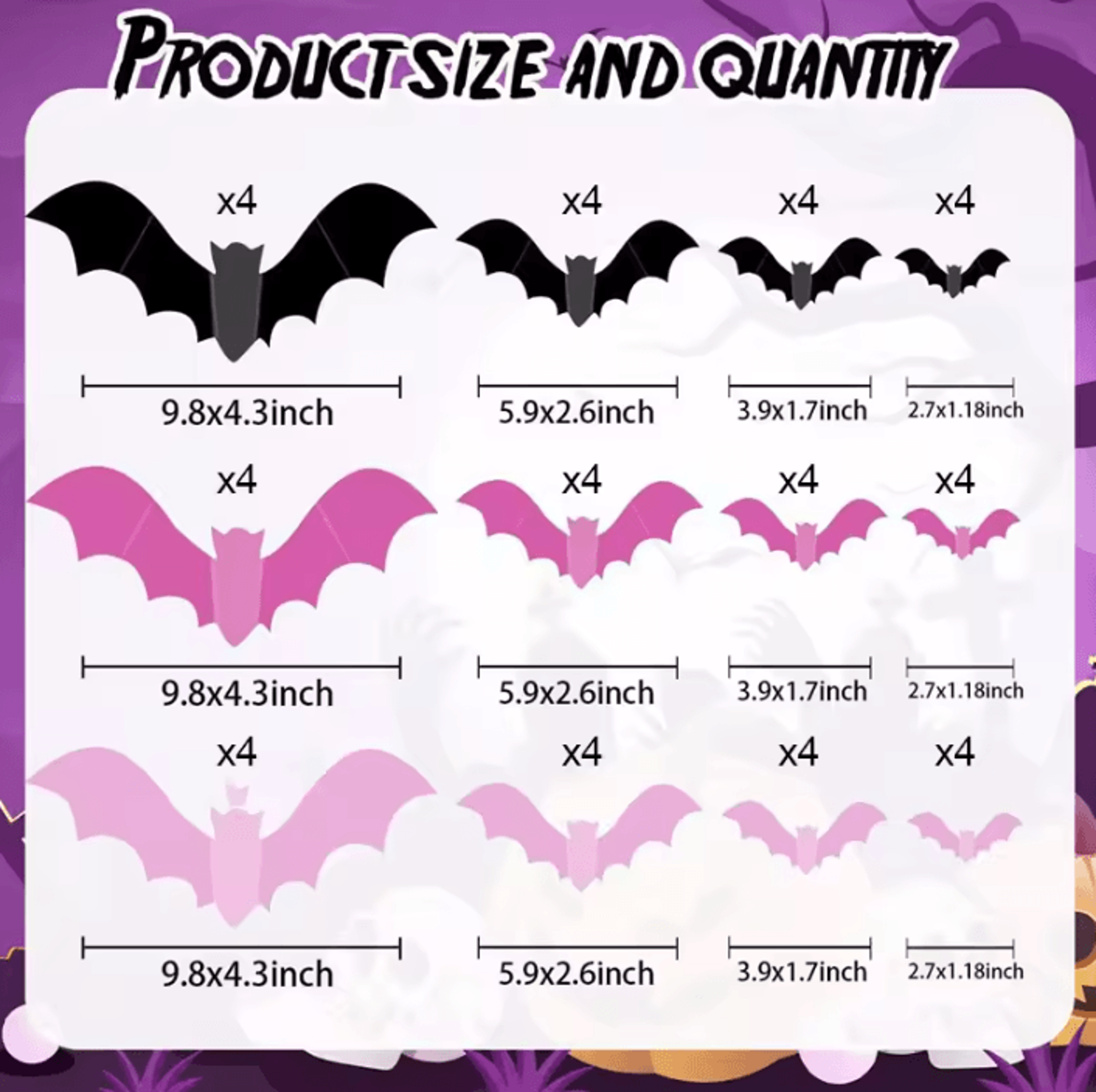 24PCS 3D Pink Halloween Bat Window Stickers Removable Wall Decals 4