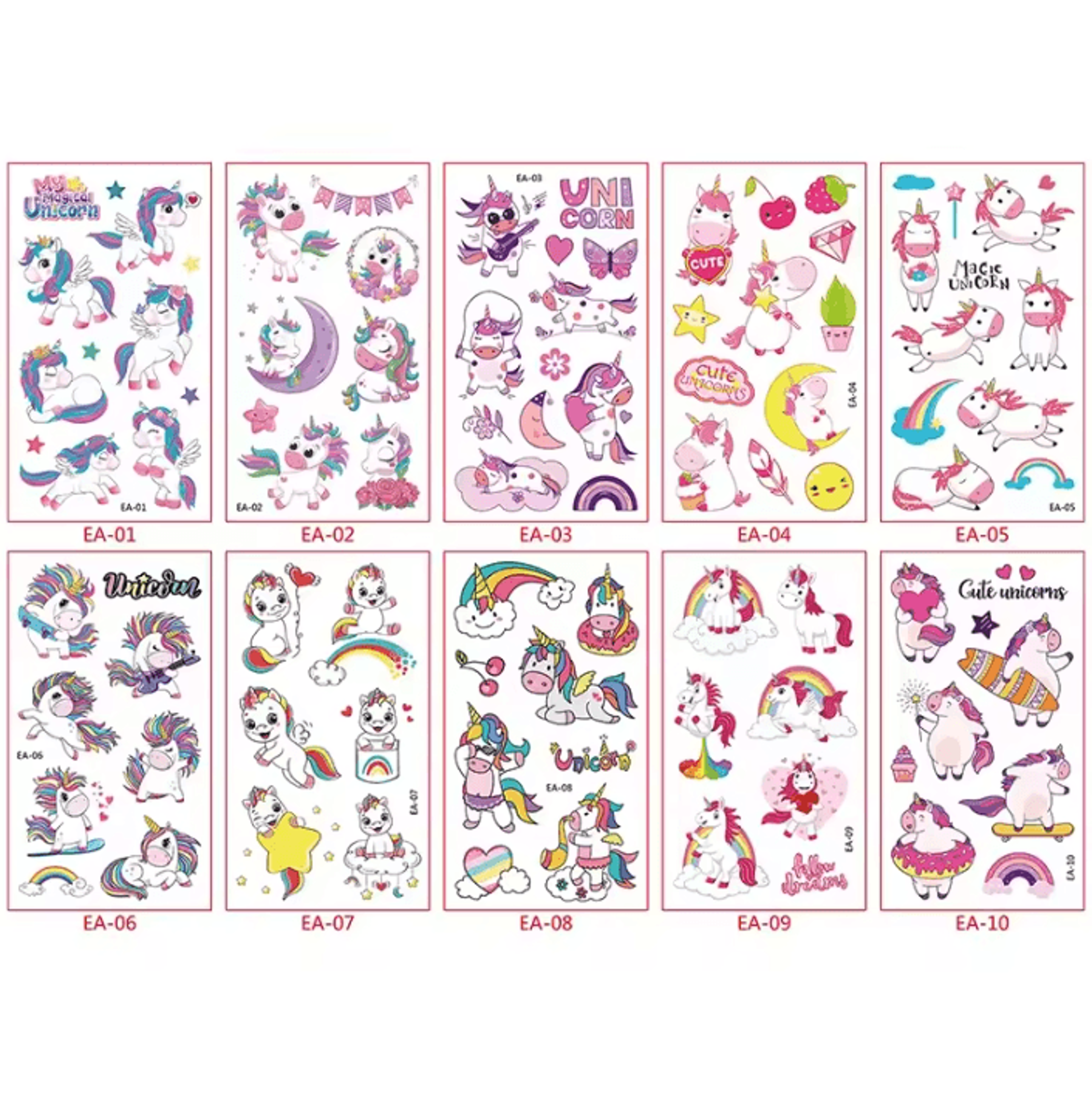 10 Sheets Unicorn Temporary Tattoo Stickers  Unicorn Temporary Tattoos Waterproof Kids Fake Tattoos 3