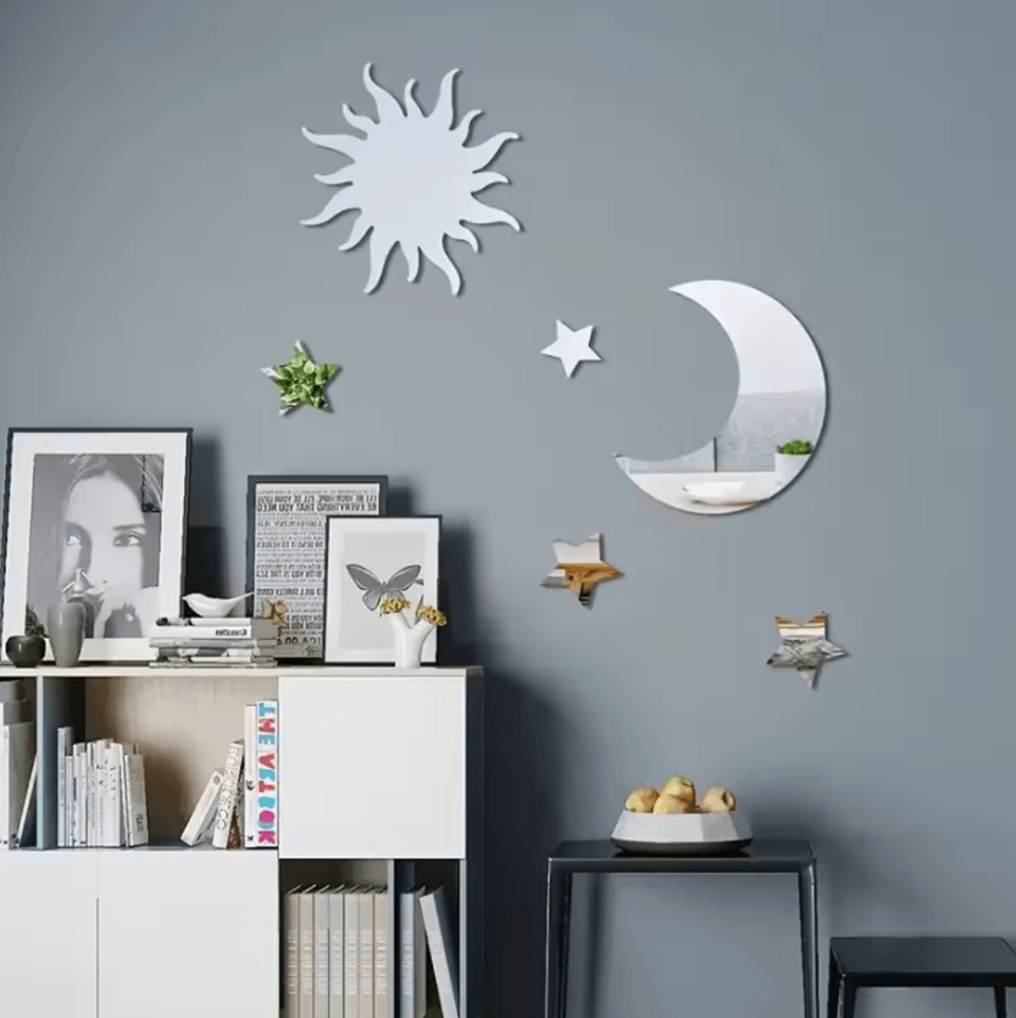 6PCS Star  Moon Mirror Wall Stickers  Mirror Wall Stickers Moon And Star Wall Decor For Bedroom  Li 1