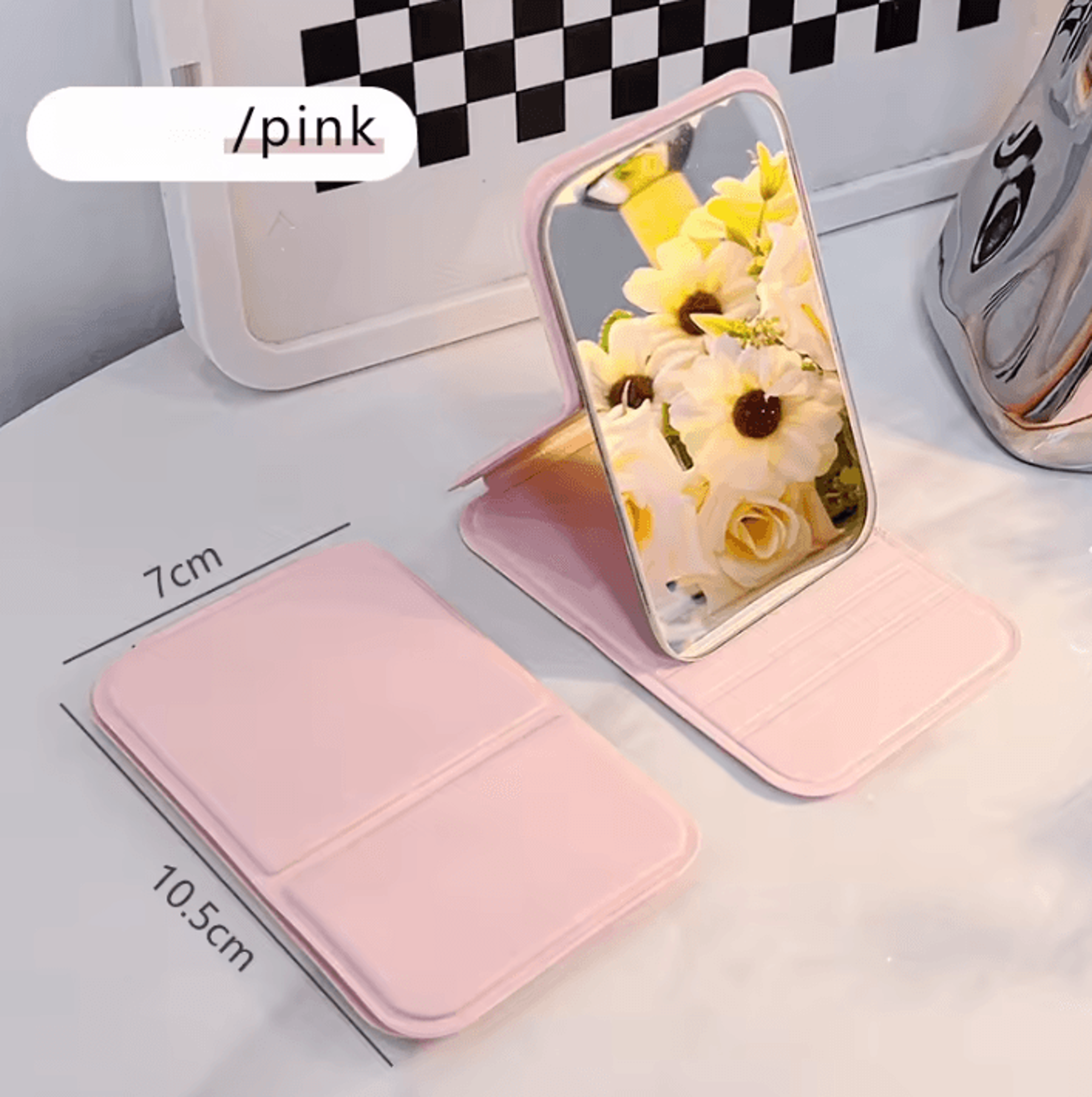 Portable Folding Makeup Mirror  Travel Makeup Mirror HD Folding Mirror With Desktop Stand 6