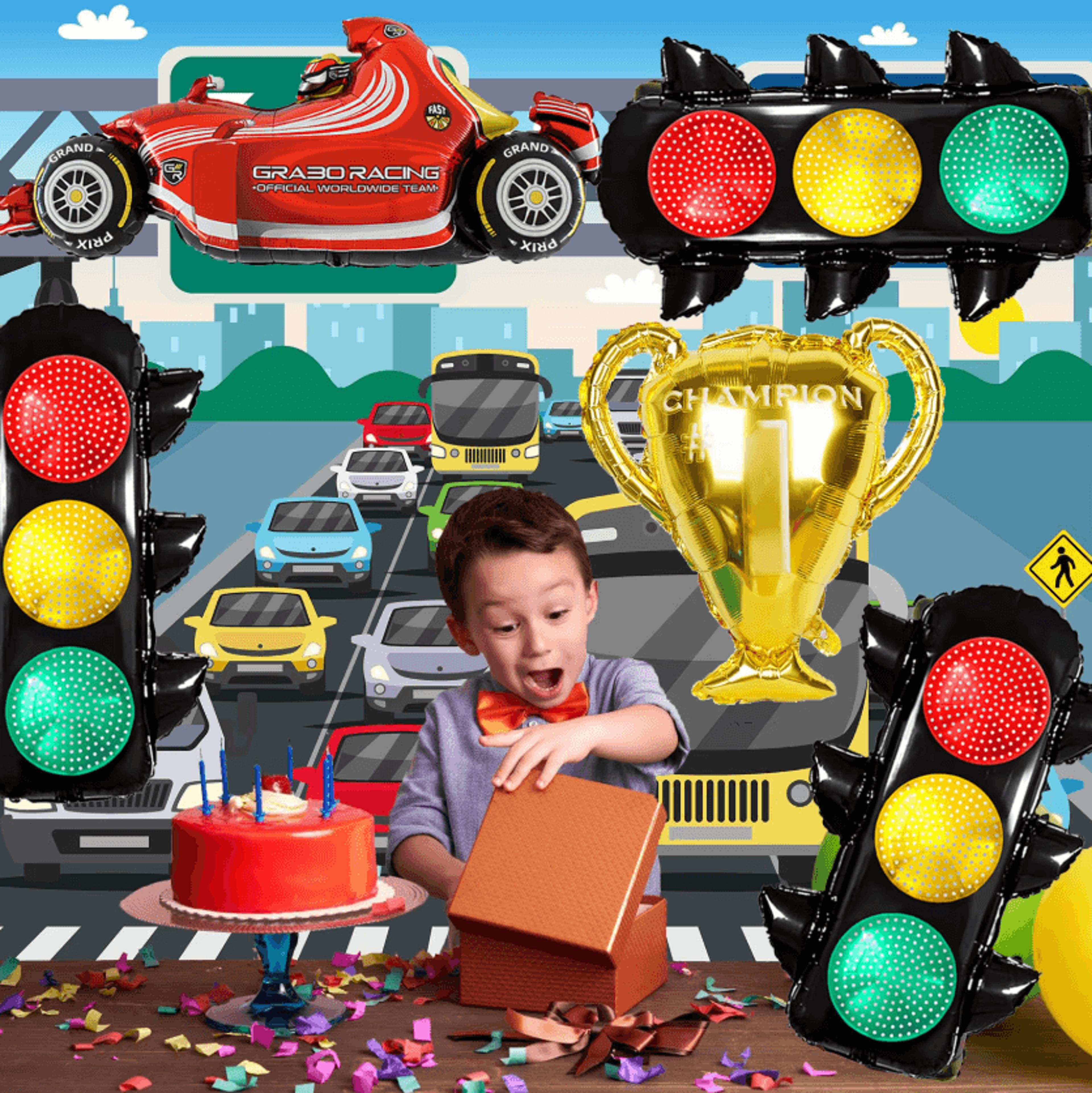 Race Car Foil Balloons  Traffic Light  Tire Birthday Party Decorations 1
