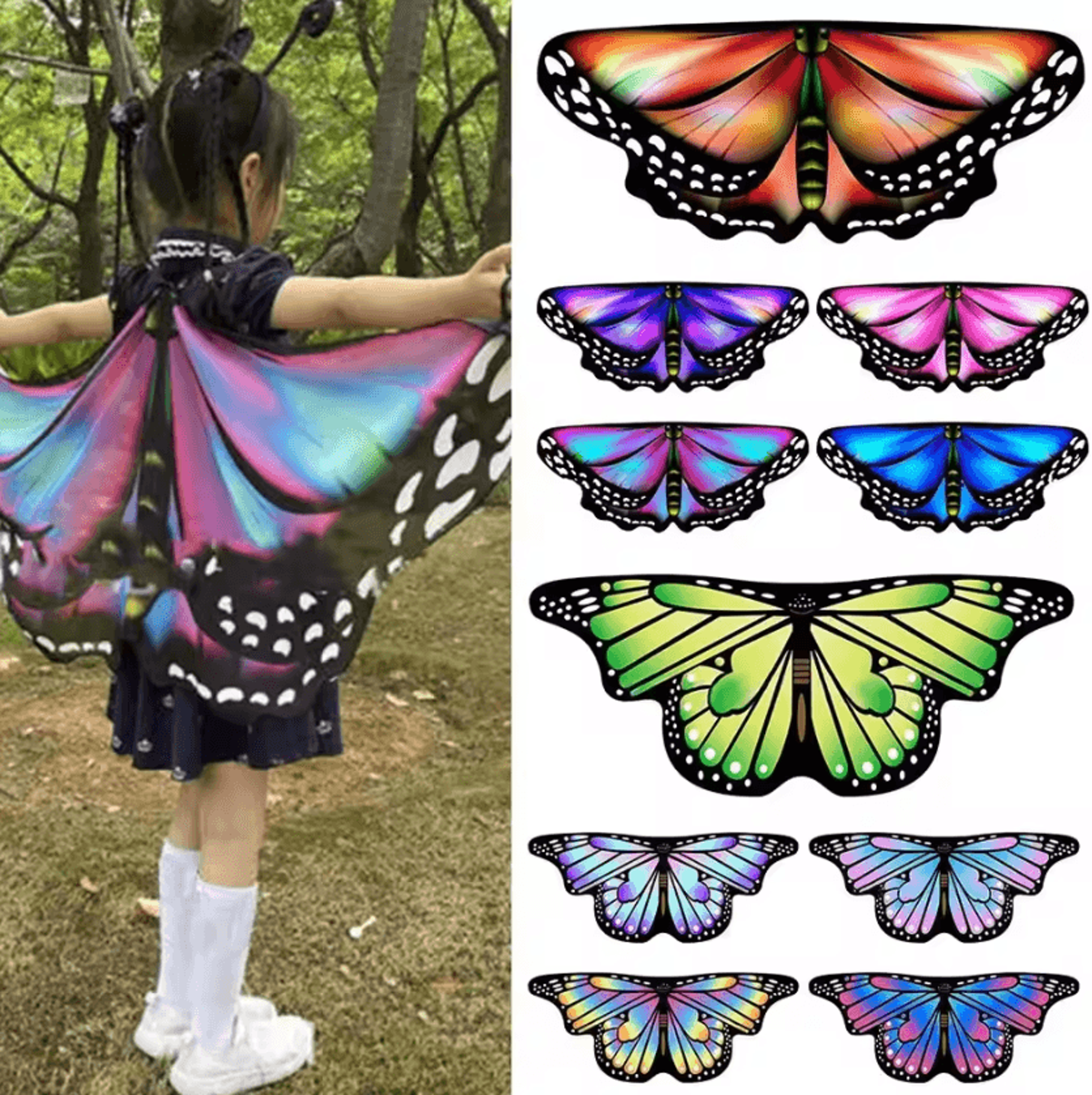 kids butterfly wings cape – colorful fairy shawl fancy dress costume